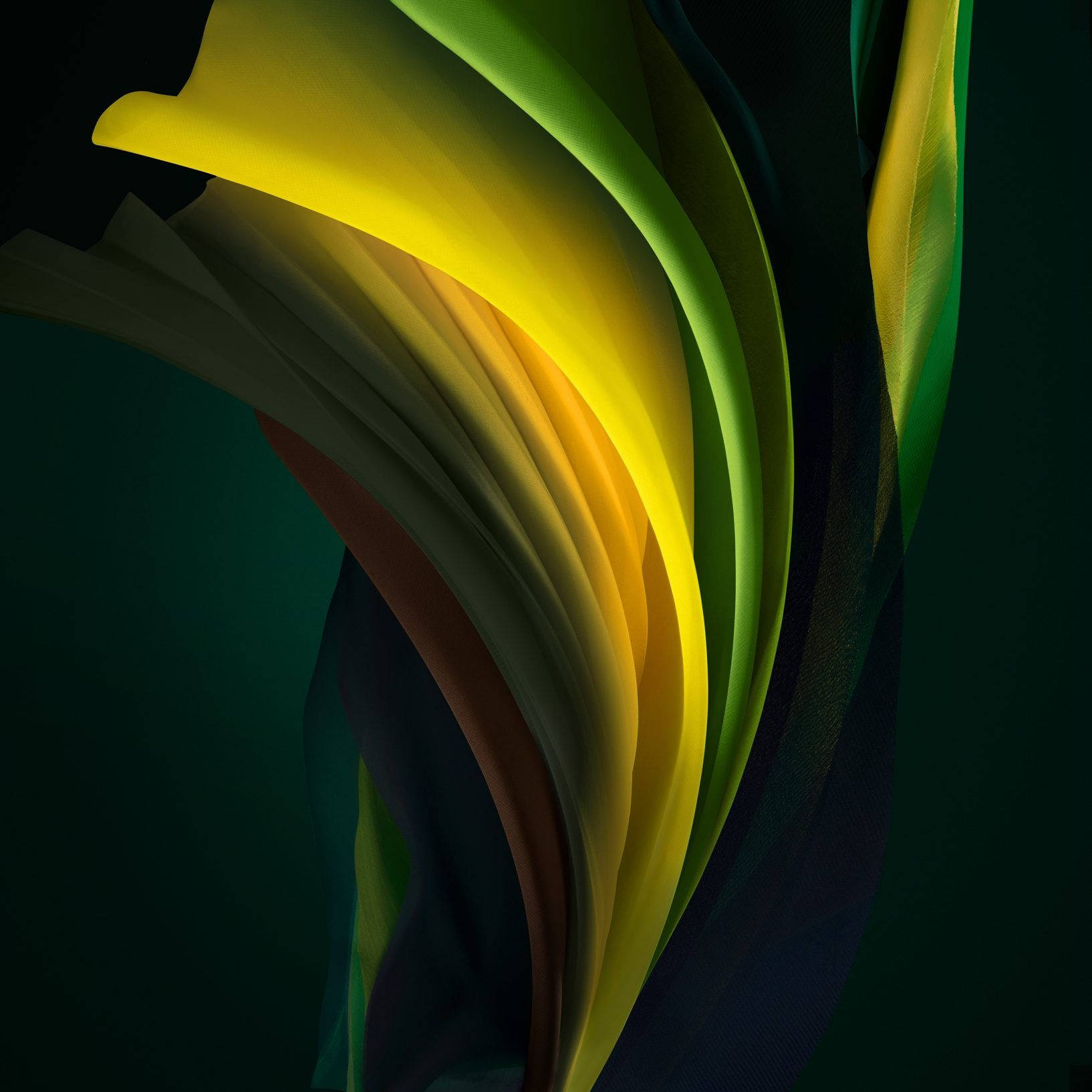 iOS 15, shades of green, vibrant yellow, HD Desktop Wallpaper