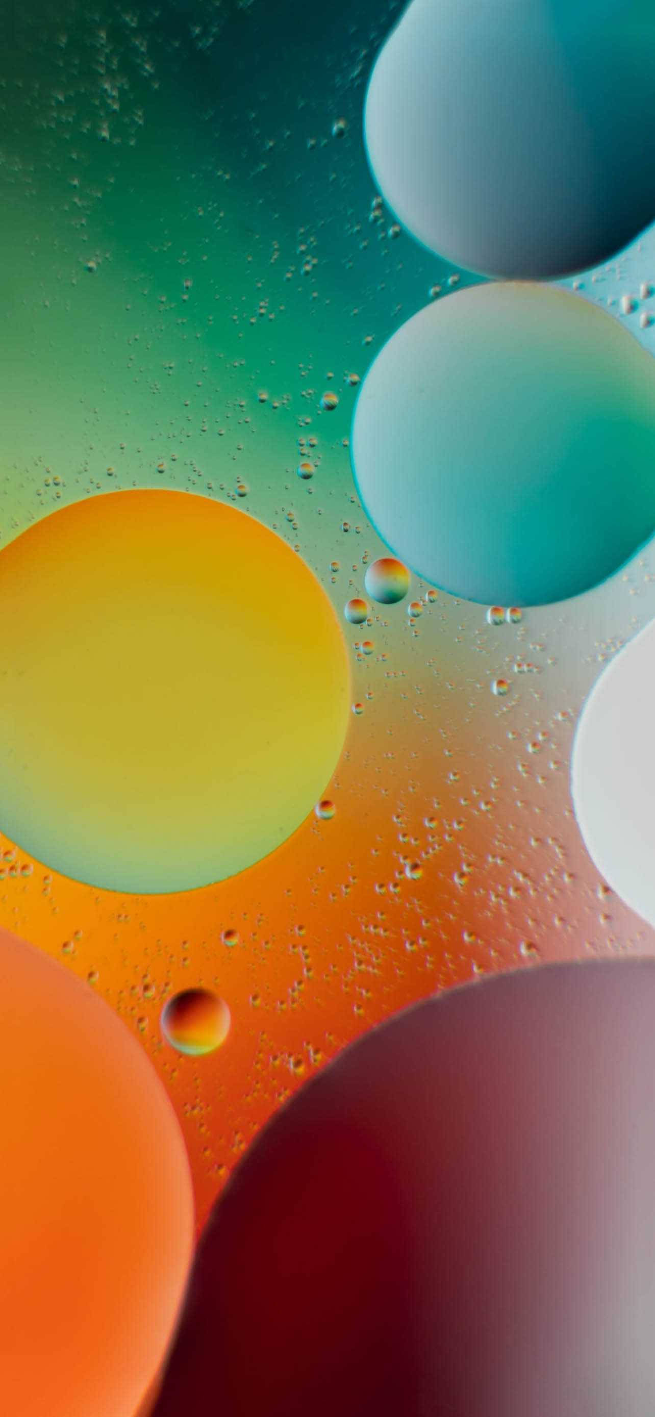 iOS 15, floating spheres, orange, 2K Phone Wallpaper