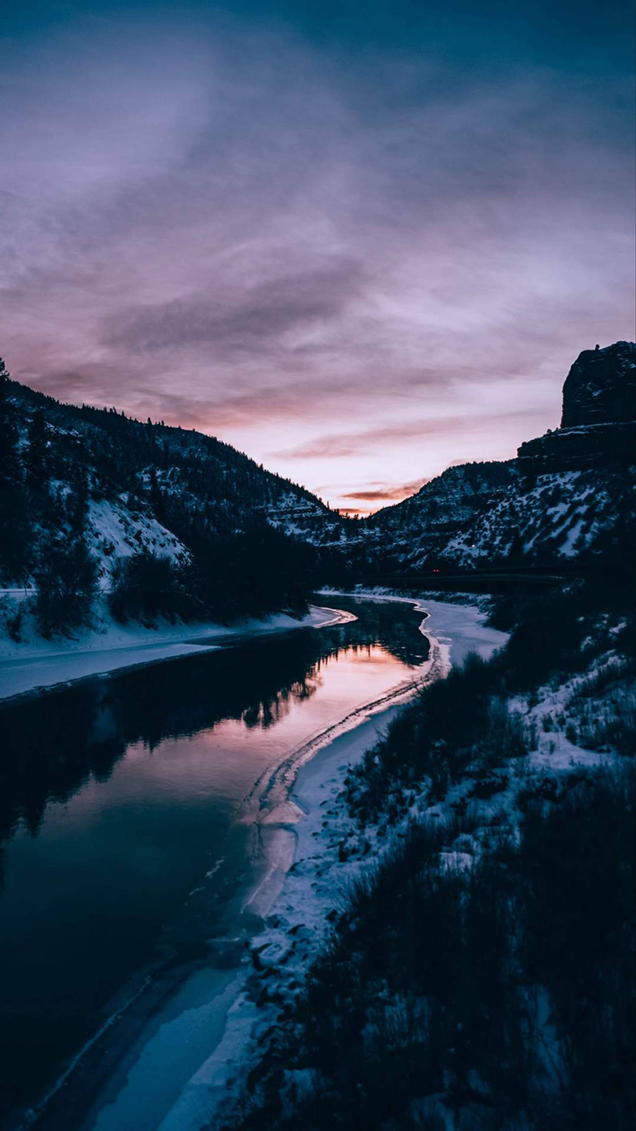 River And Mountains, twilight, snow-dusted mountains, Full HD Phone Wallpaper
