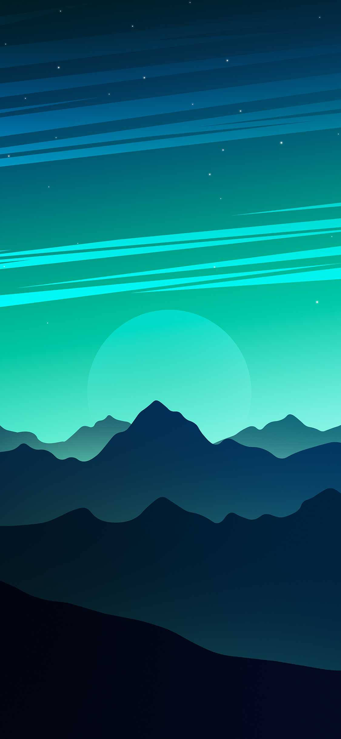 teal sky, mountains, gradient teal sky, Full HD Phone Wallpaper