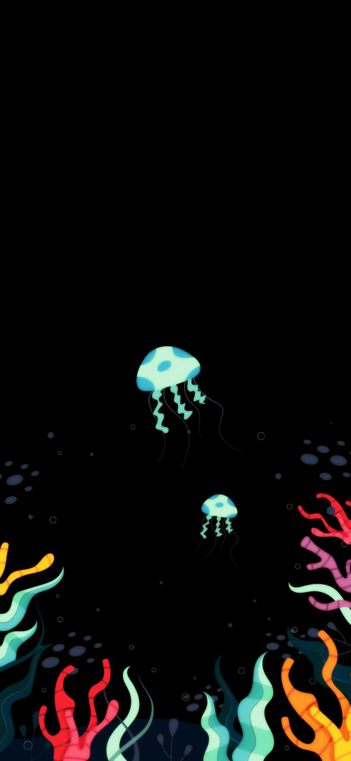 iOS 18, underwater animation, glowing blue jellyfish, Full HD Phone Wallpaper