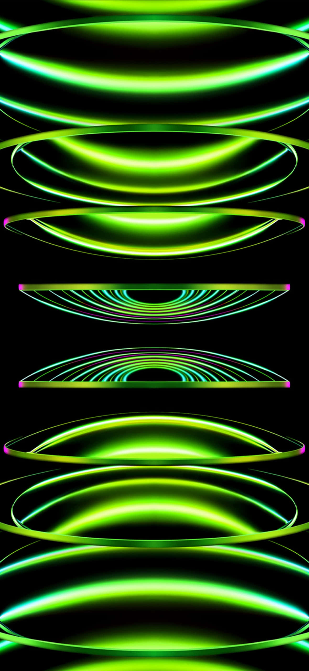 iOS 18, neon green, glowing rings, Full HD Phone Wallpaper