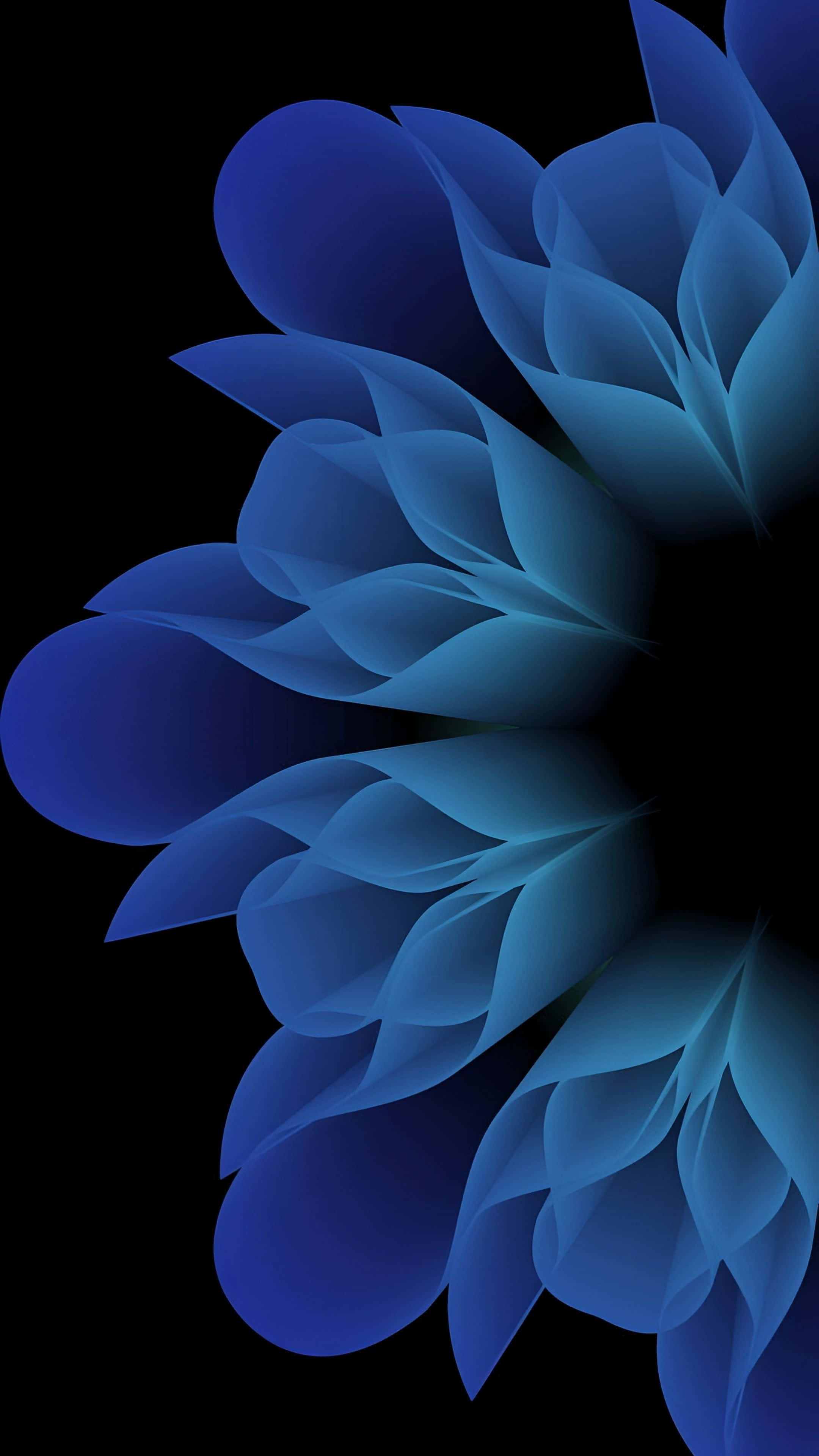 iOS 26, blue flower, translucent blue petals, 4K Phone Wallpaper