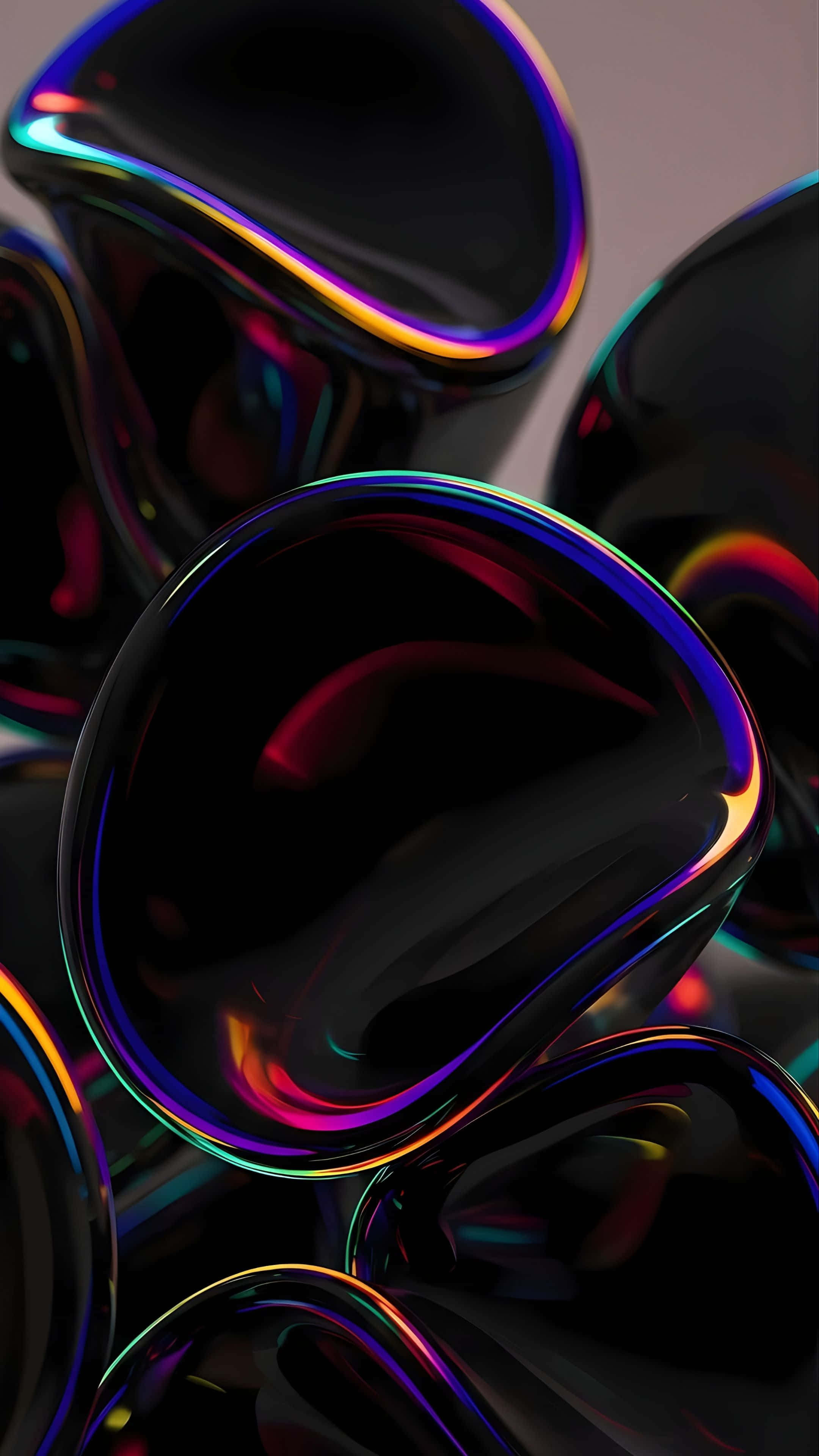 iOS 26, glossy black, organic shapes, 4K Phone Wallpaper