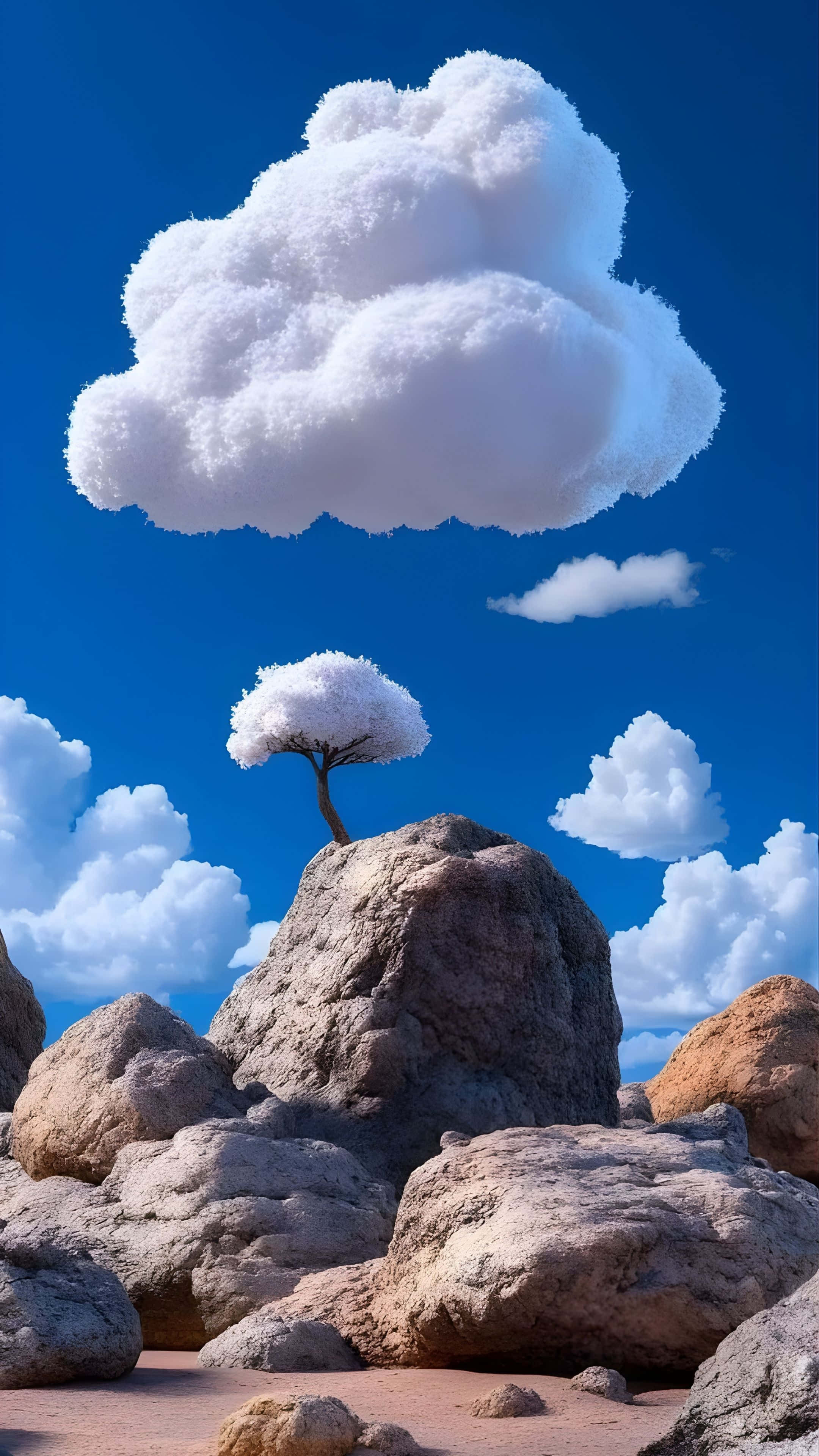 iOS 26, cloud animation, fluffy white cloud foliage, 4K Phone Wallpaper