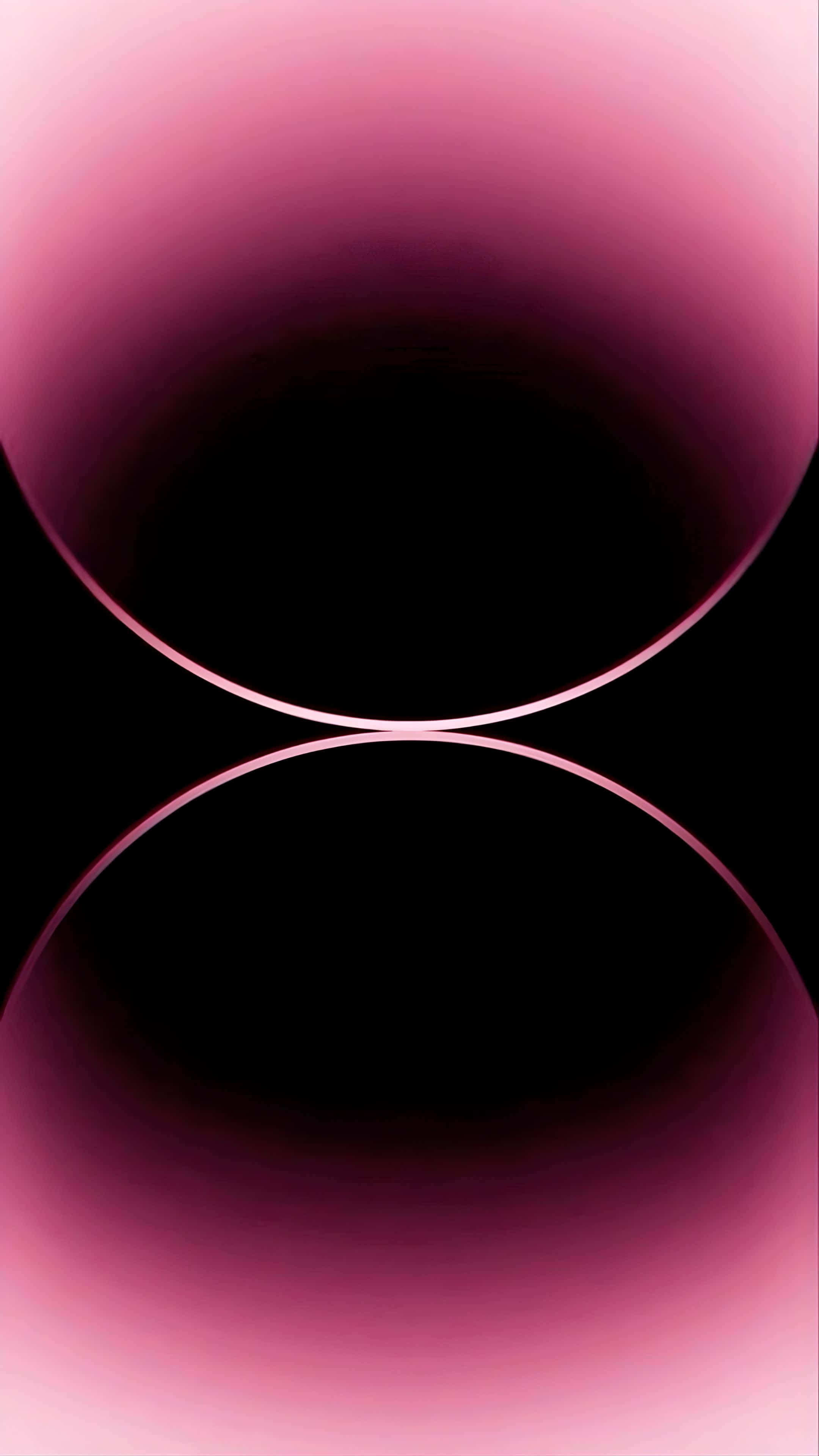iOS 16, glowing pink curved arcs, dark center, 4K Phone Wallpaper