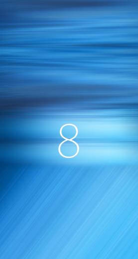 iOS 8, blue gradient, glowing white number eight, SD Phone Wallpaper
