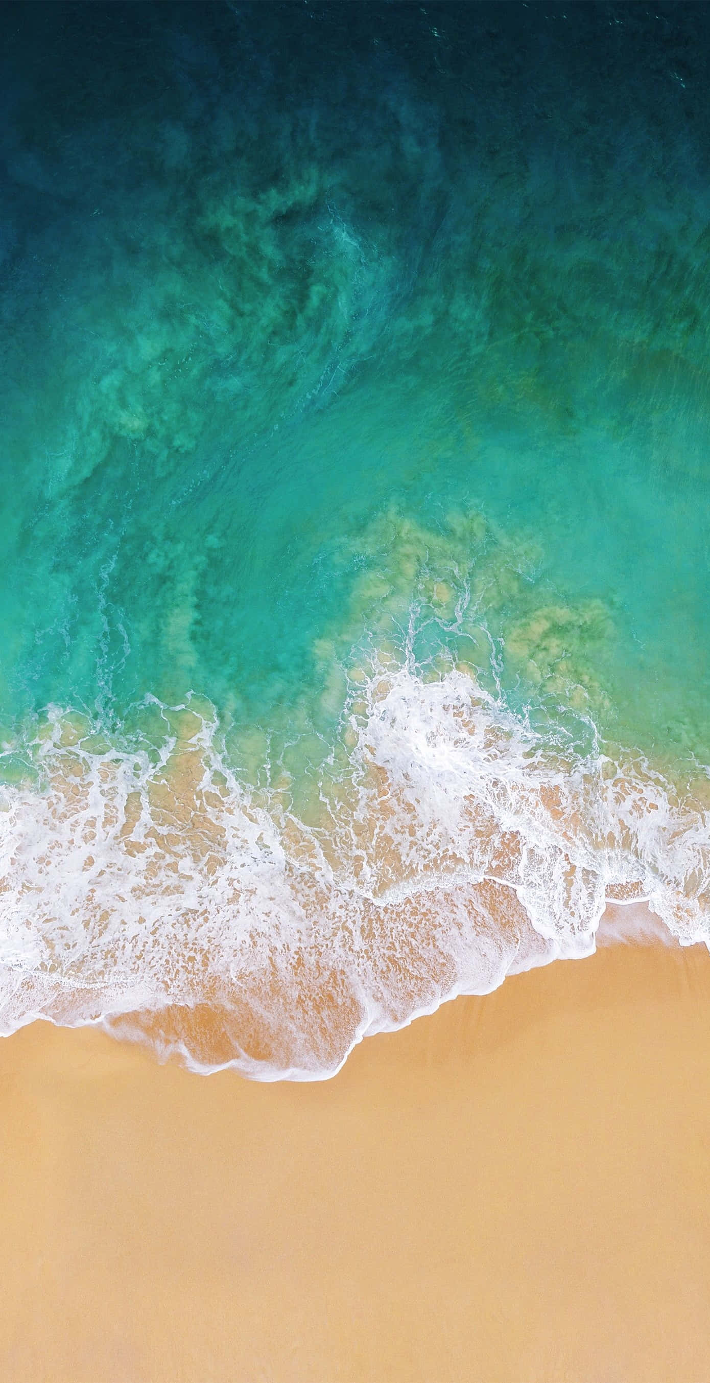 iOS Beach, turquoise ocean, golden sand, 2K Phone Wallpaper