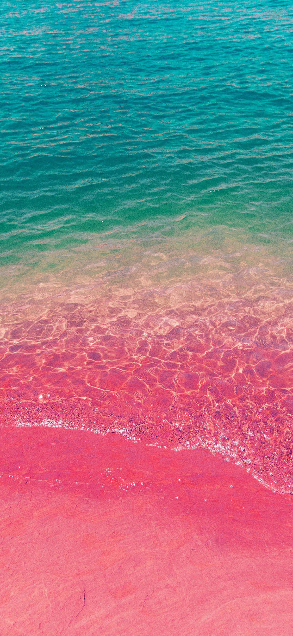 iOS Beach, turquoise water, pink shoreline, Full HD Phone Wallpaper