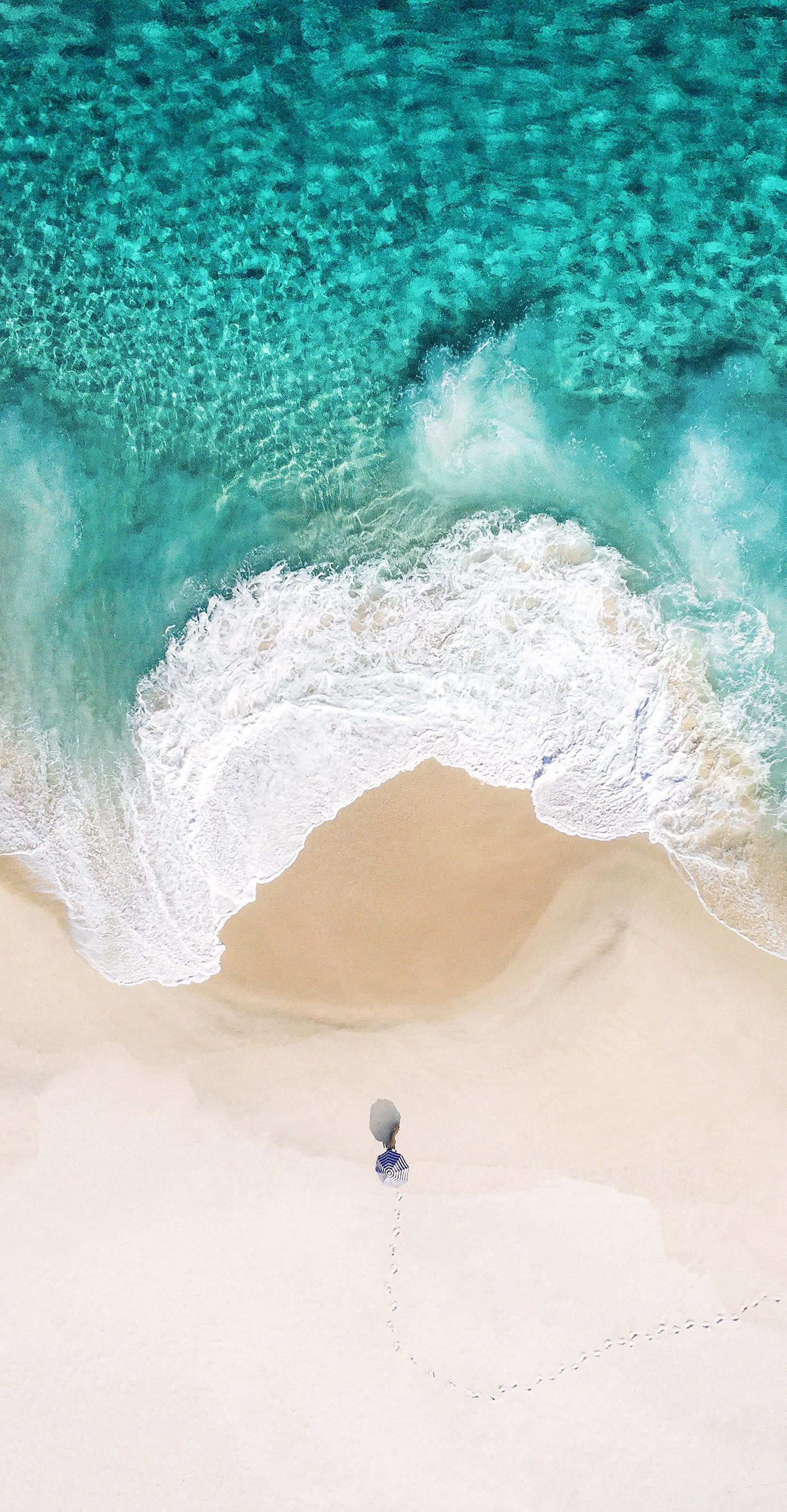 iOS Beach, aerial view, pristine white sand, 2K Phone Wallpaper