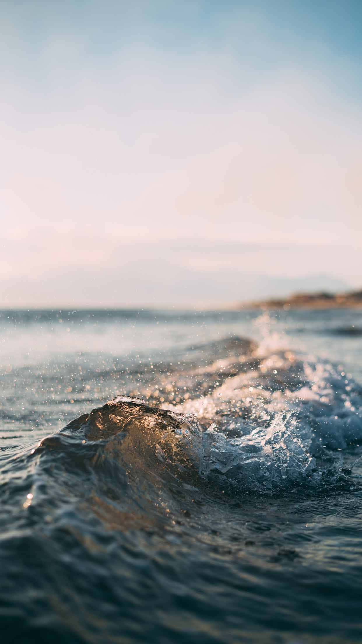 iOS Beach, macro ocean wave, sunlit ocean wave, Full HD Phone Wallpaper