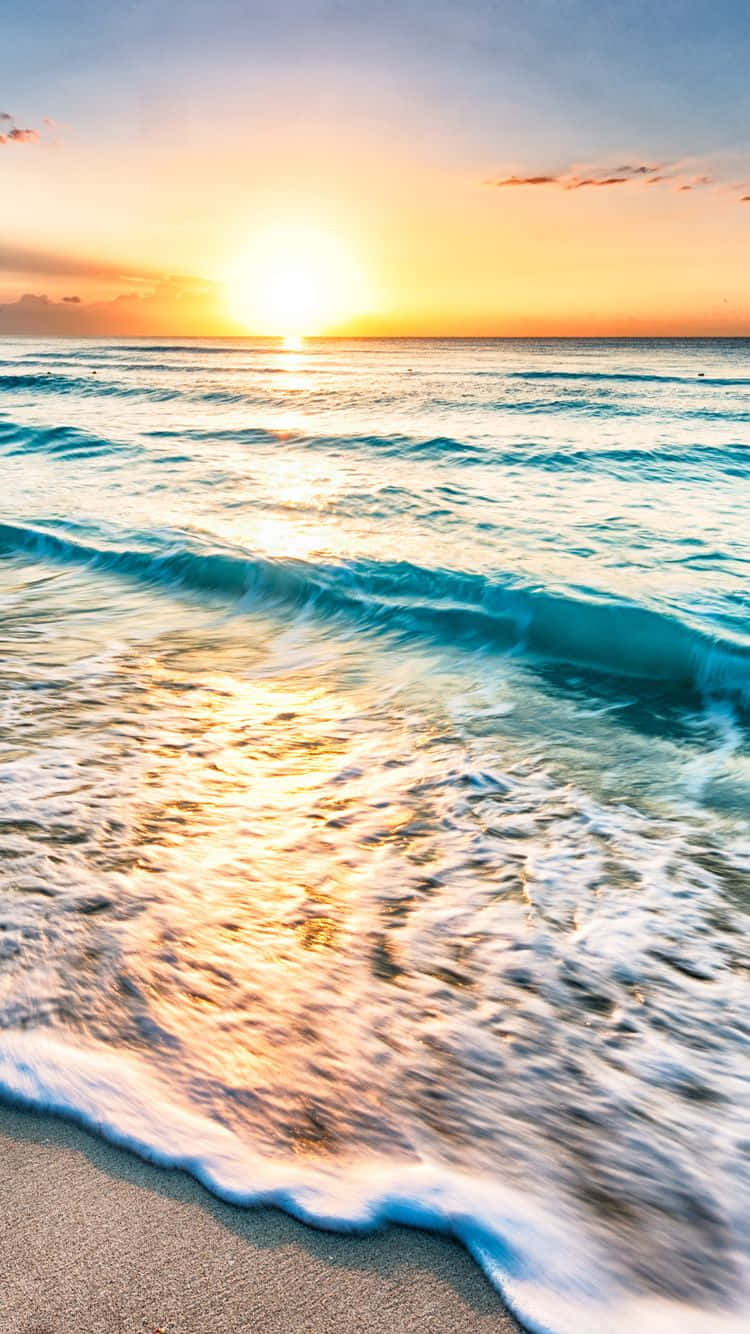 iOS Beach, Golden sunset, turquoise waves, HD Phone Wallpaper
