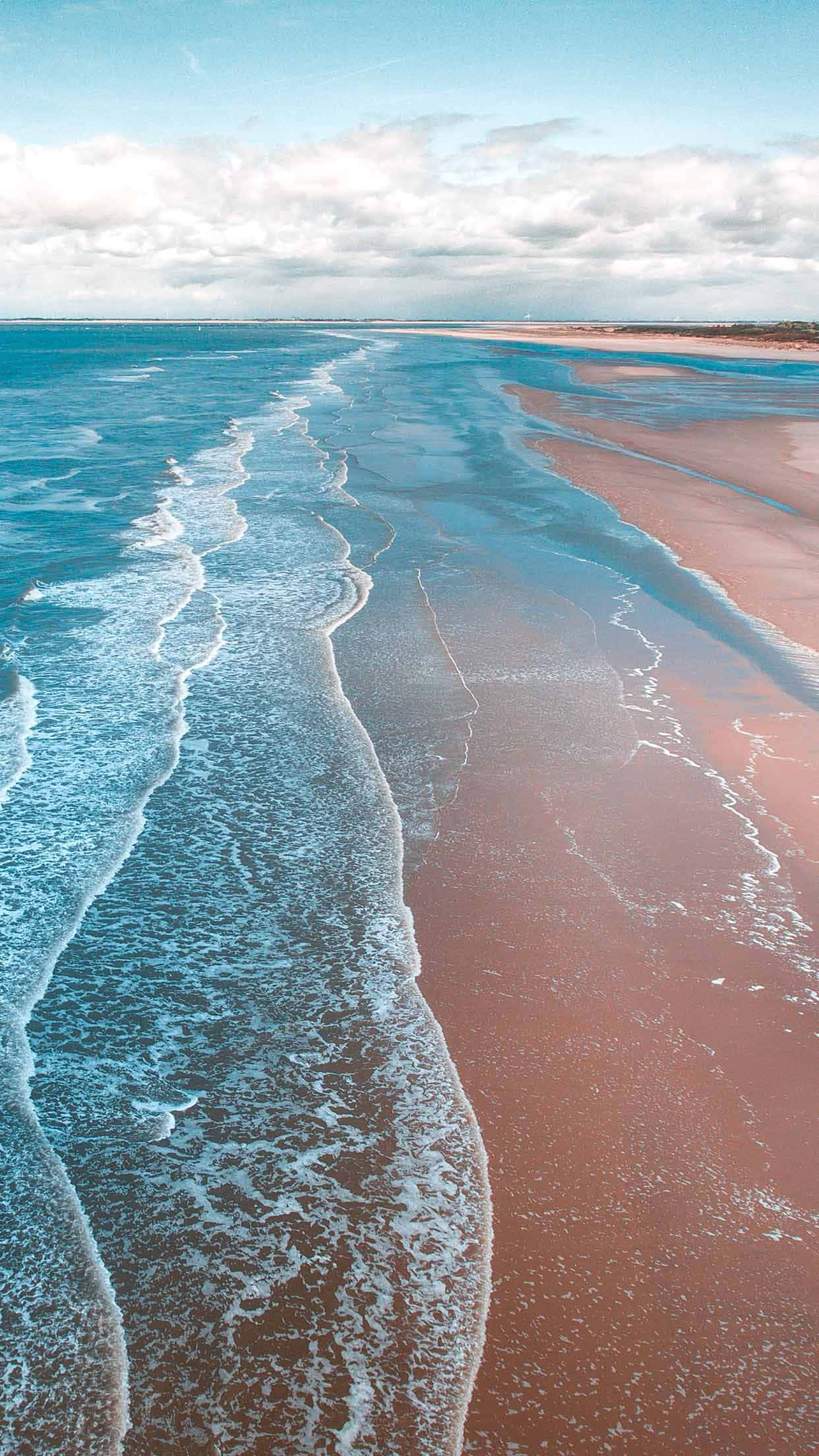 iOS Beach, turquoise waves, pinkish sand beach, Full HD Phone Wallpaper