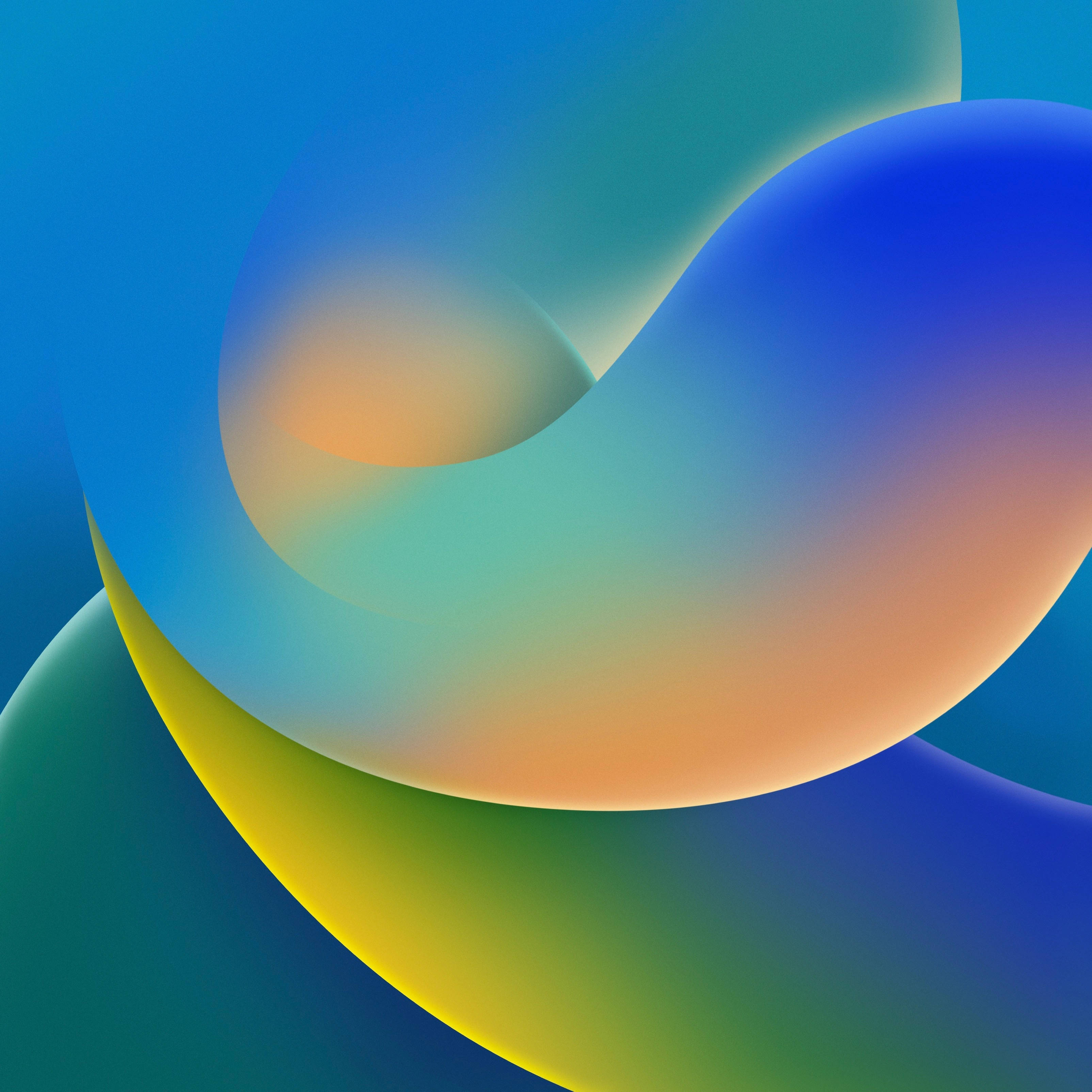 iOS 16, gradient blues, greens, 2K Desktop Wallpaper
