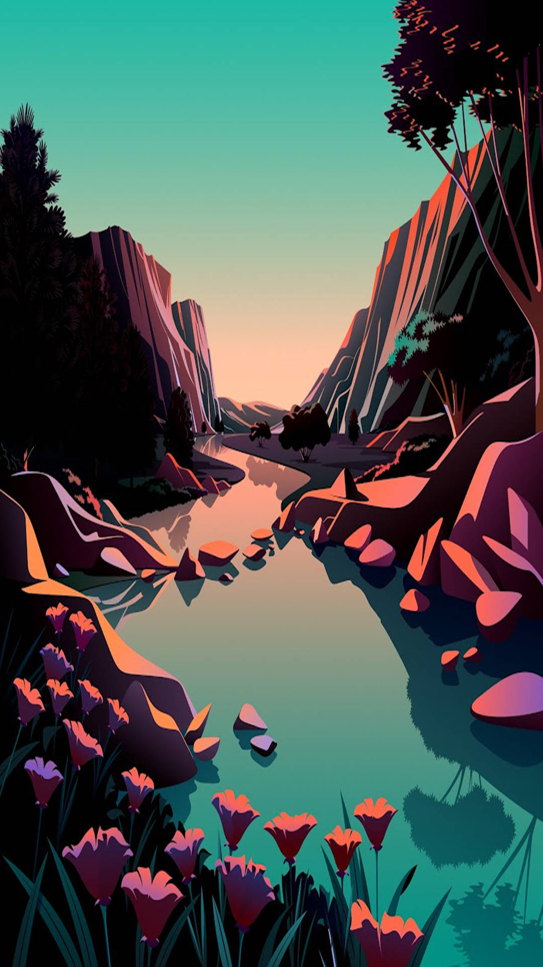 Lake Art, iOS Default, sunset, Full HD Phone Wallpaper