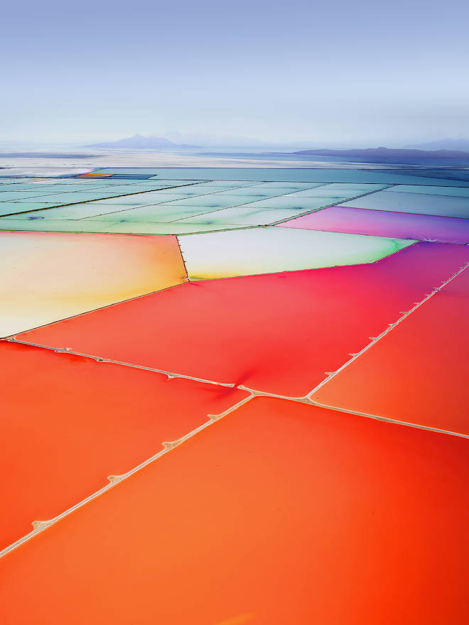 red orange, geometric salt flats, vivid reds oranges pinks and greens, SD Phone Wallpaper
