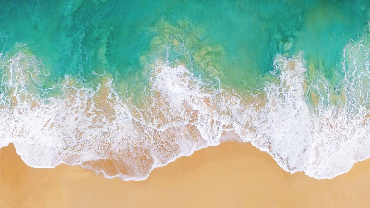turquoise ocean, golden sand, foamy white crests, HD Desktop Wallpaper