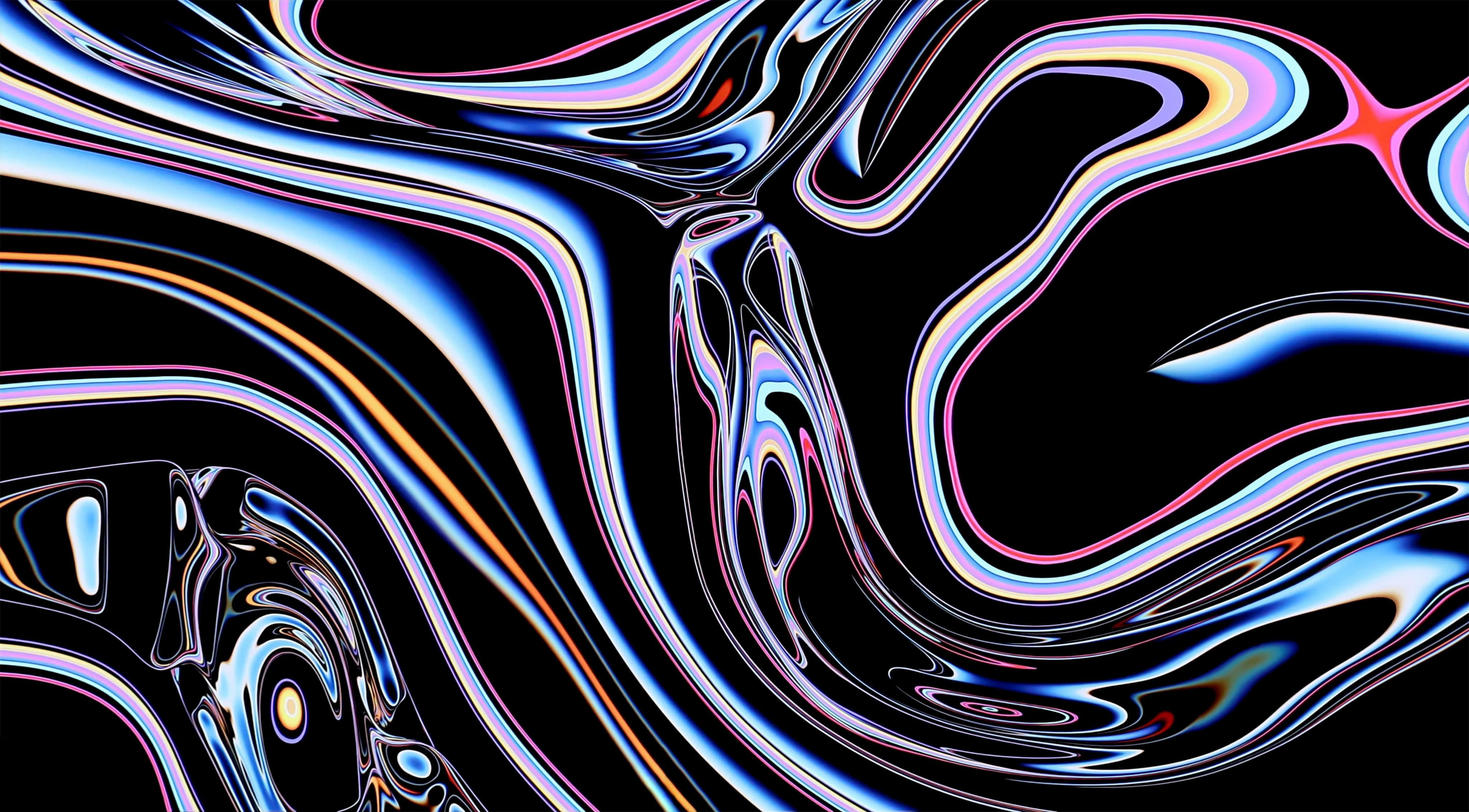 iOS Desktop, neon liquid ribbons, black background, 4K Desktop Wallpaper