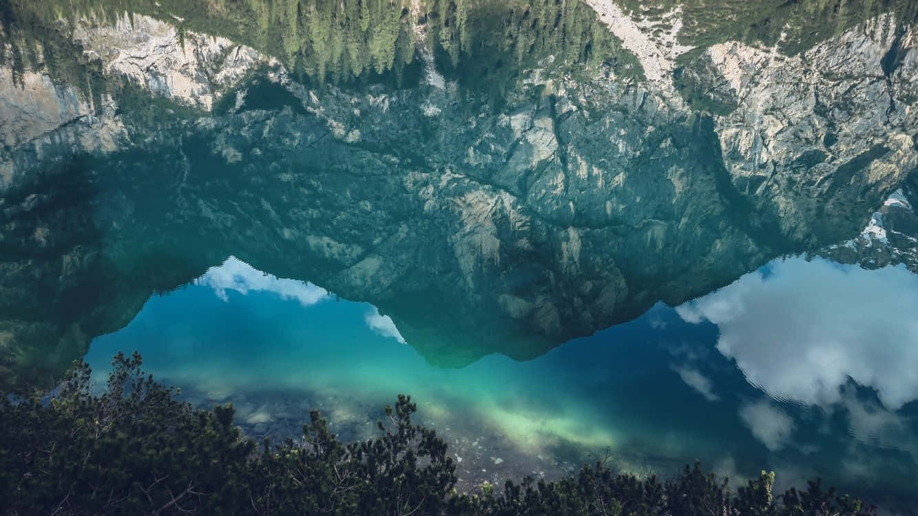 iOS Desktop, mountain lake, rugged cliffs, HD Desktop Wallpaper