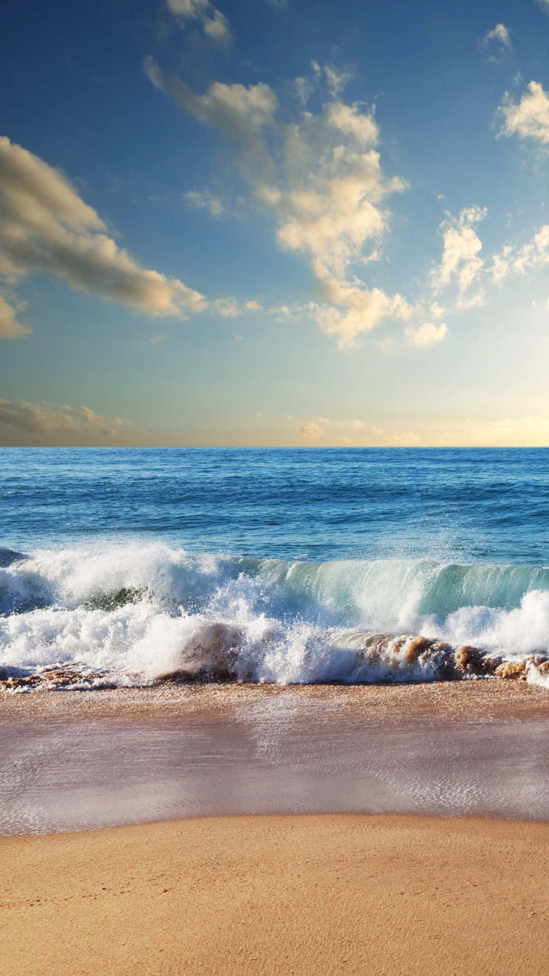 iOS Beach, blue ocean, golden sand, Full HD Phone Wallpaper