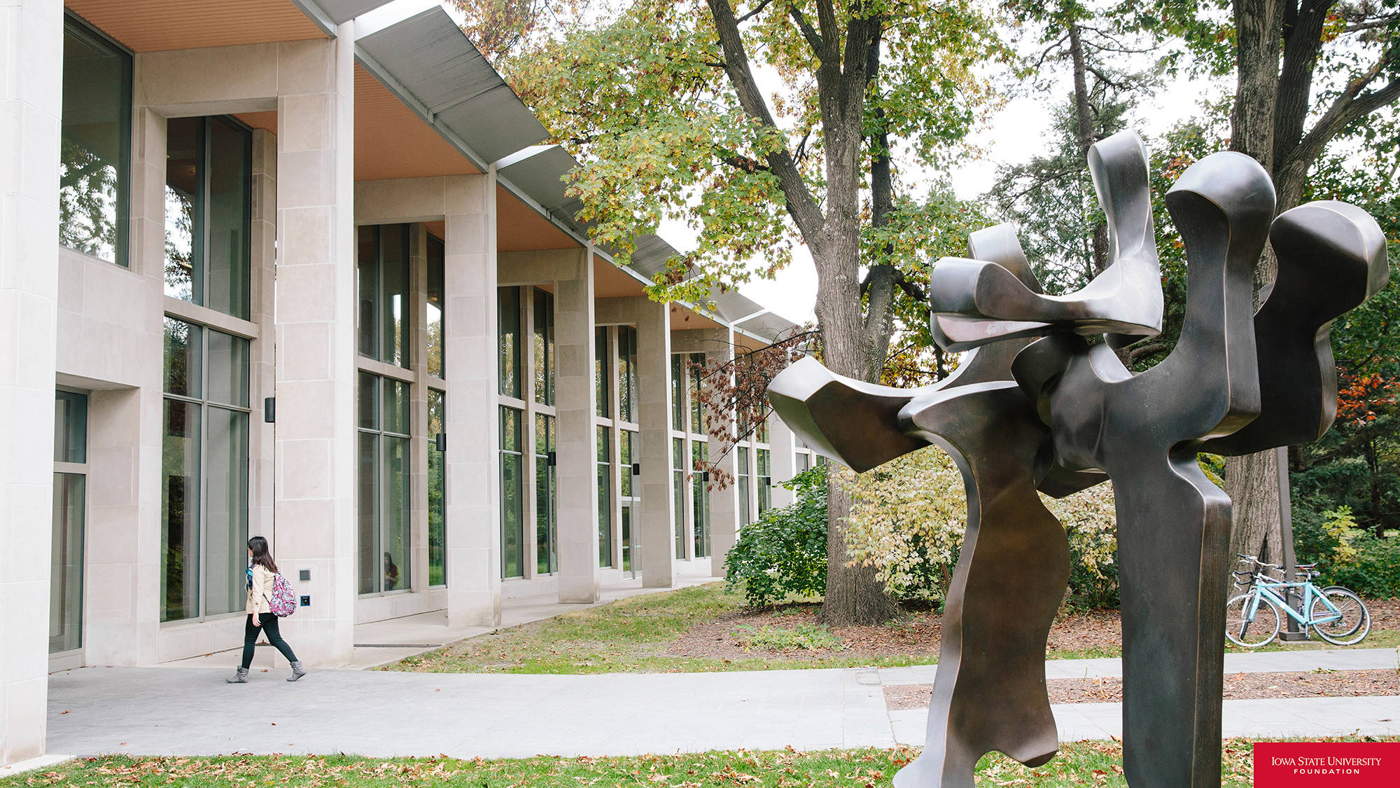 Iowa State University, abstract metal sculpture, modern building, Full HD Desktop Wallpaper
