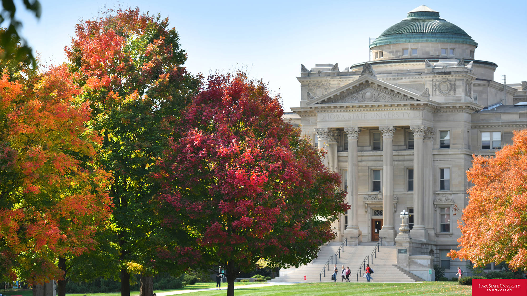 Iowa State University, neoclassical university building, autumn trees, Full HD Desktop Wallpaper