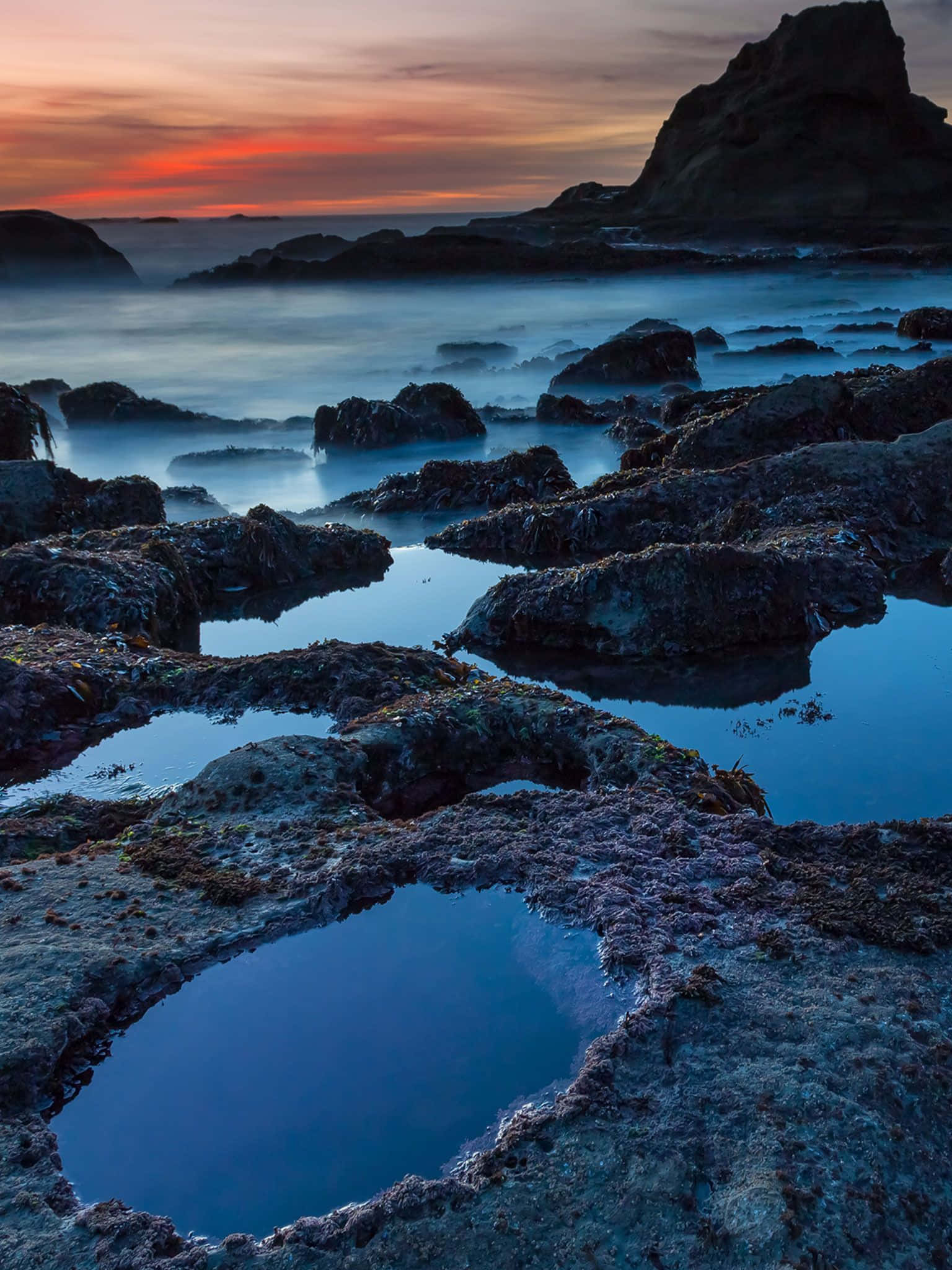 iPad 2, Sunset, ocean rocks, Full HD Phone Wallpaper