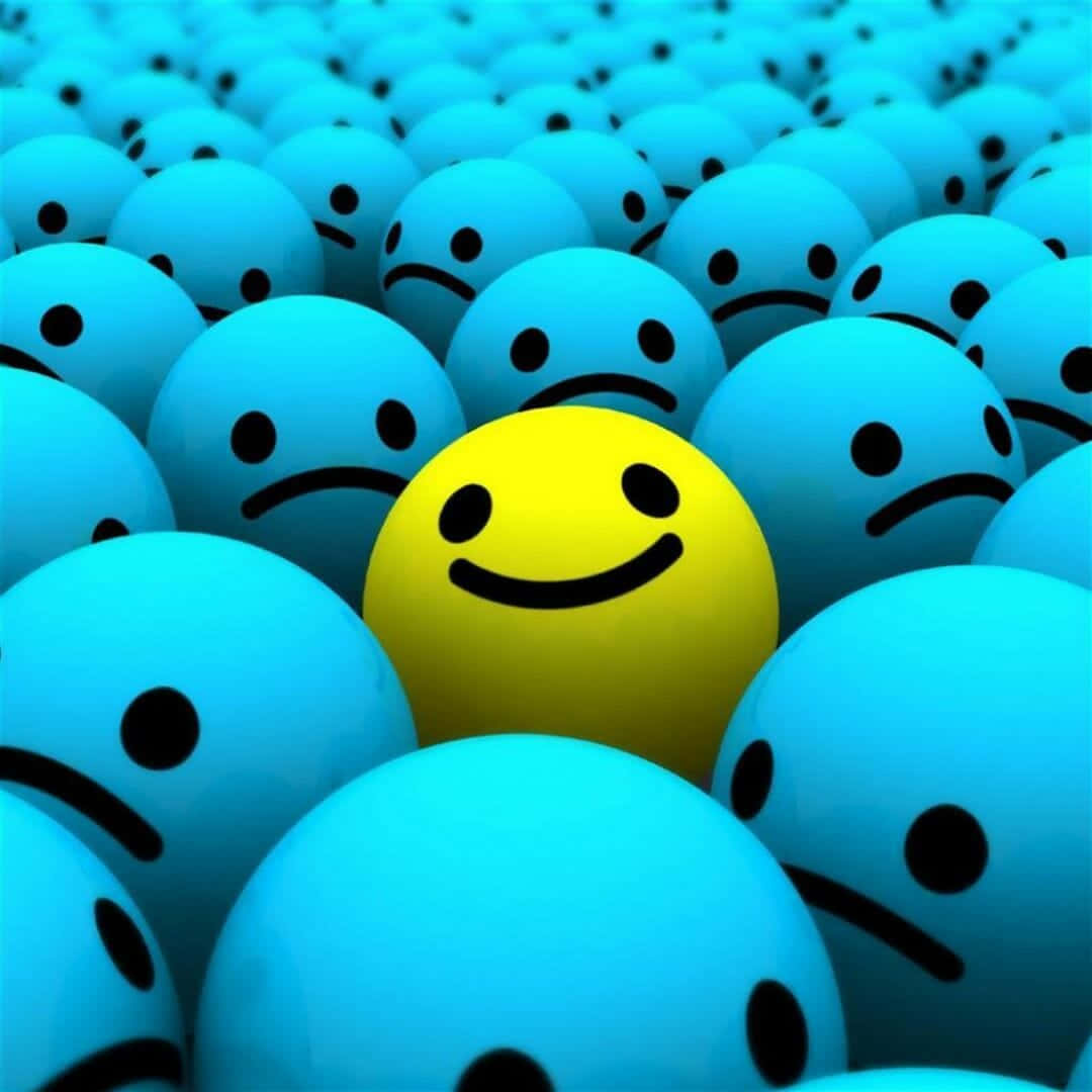 iPad 2, bright yellow smiling emoji, blue frowning emojis, SD Desktop Wallpaper