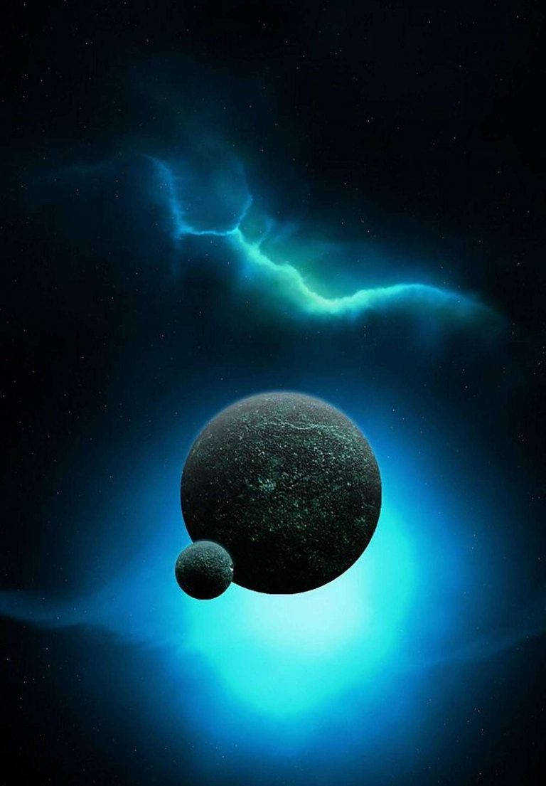 iPad 2021, 3D space planet, glowing blue nebula, SD Phone Wallpaper