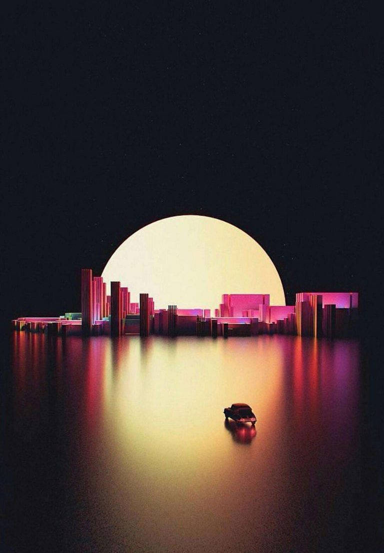 iPad 2021, futuristic sunset, neon cityscape, SD Phone Wallpaper
