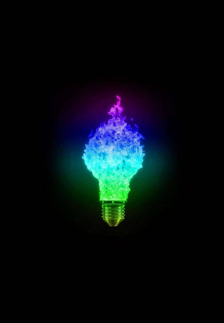 iPad 2021, light bulb, rainbow flames, SD Phone Wallpaper