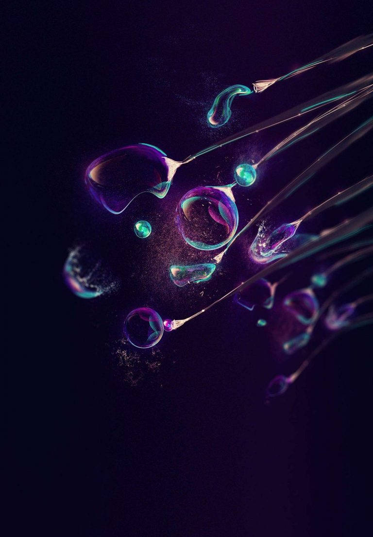 iPad 2021, purple water drops, glowing iridescent bubbles, SD Phone Wallpaper