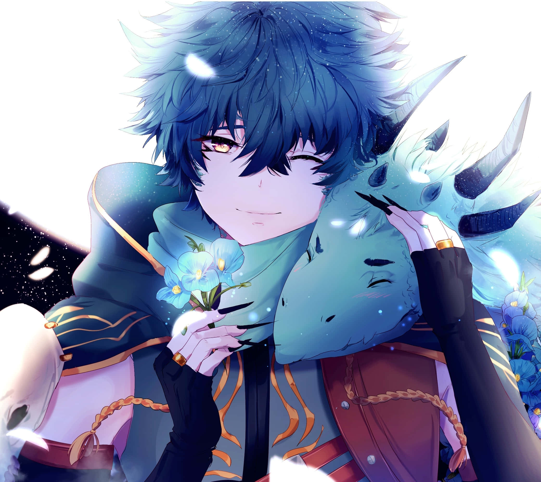 anime 4k ipad, blue-haired anime boy, glowing eyes, Full HD Desktop Wallpaper