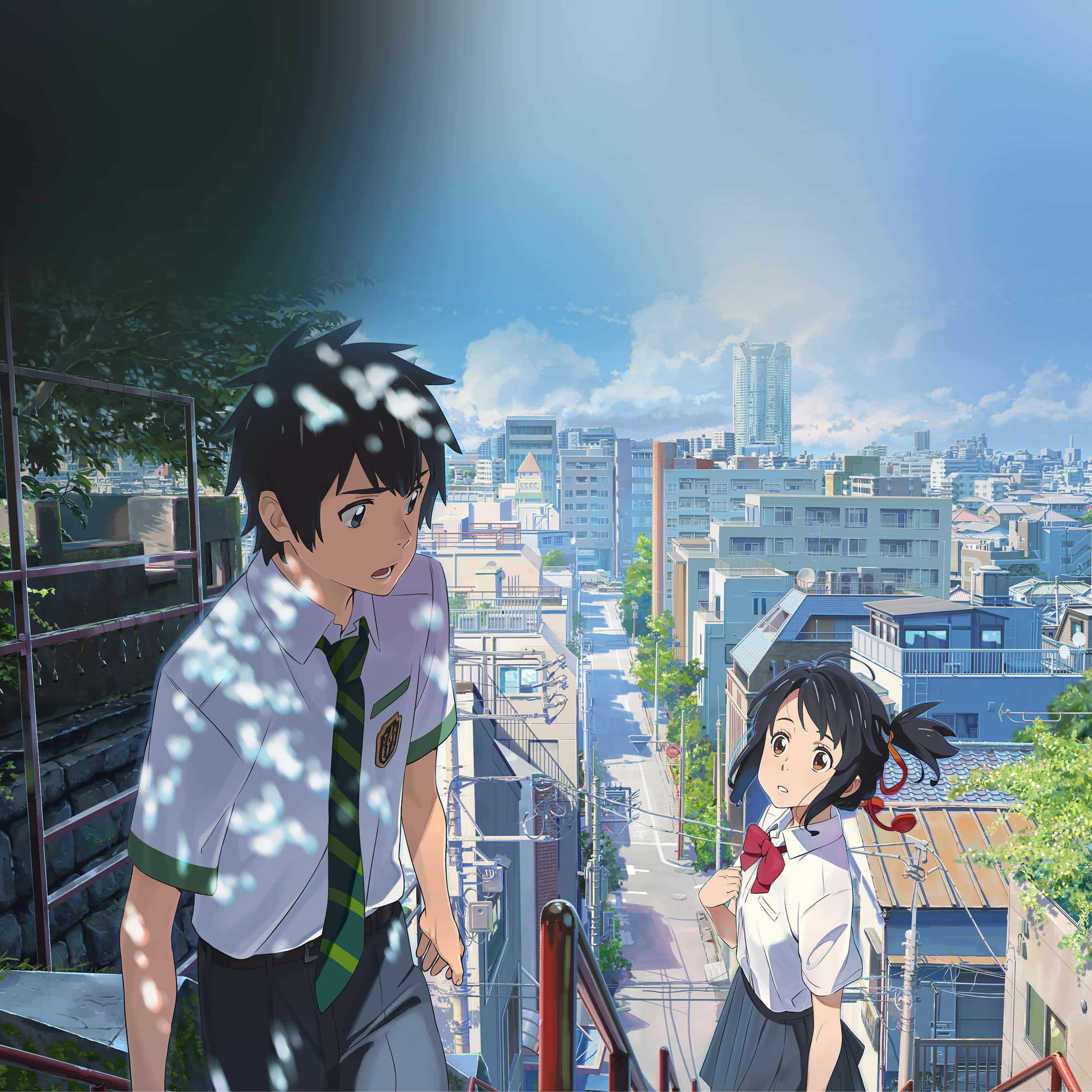 Anime 4K iPad, school uniforms, rooftop, 2K Desktop Wallpaper