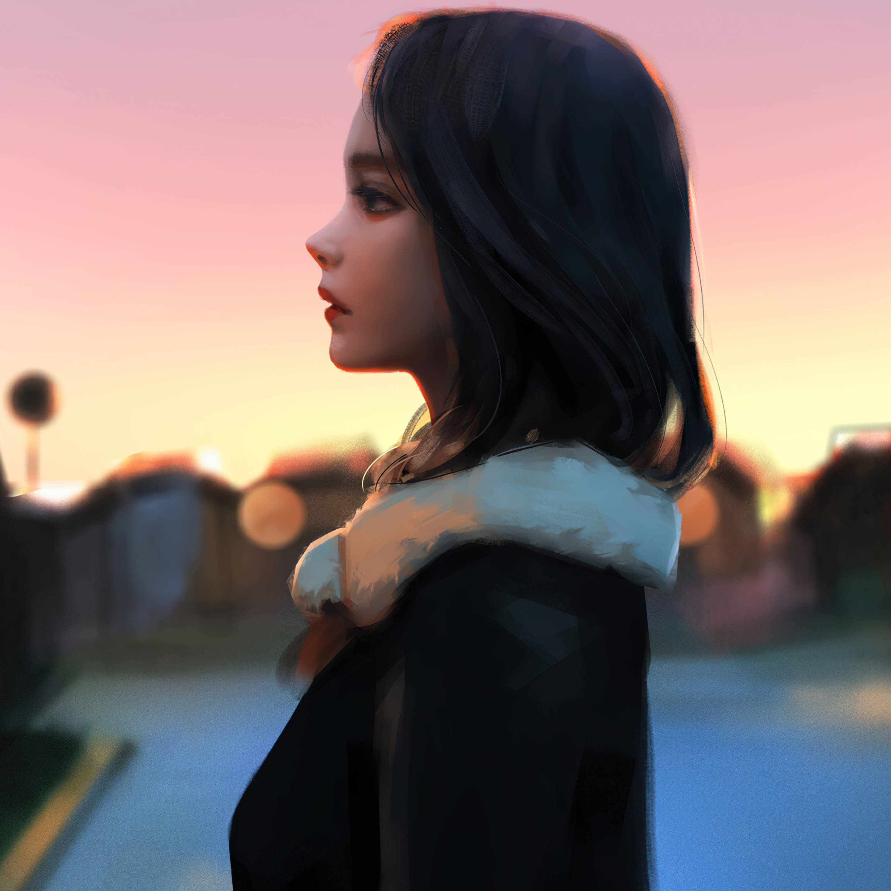 iPad, vibrant anime character, young woman, 2K Desktop Wallpaper