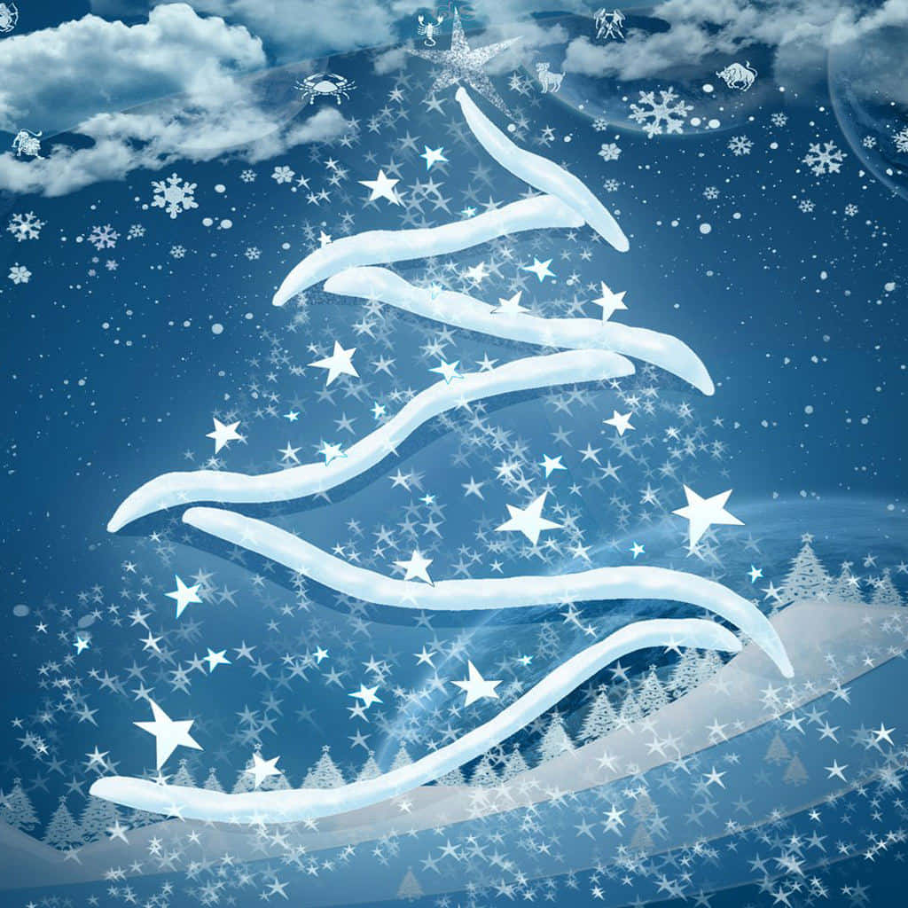 iPad, Christmas, glowing white stylized Christmas tree, SD Desktop Wallpaper