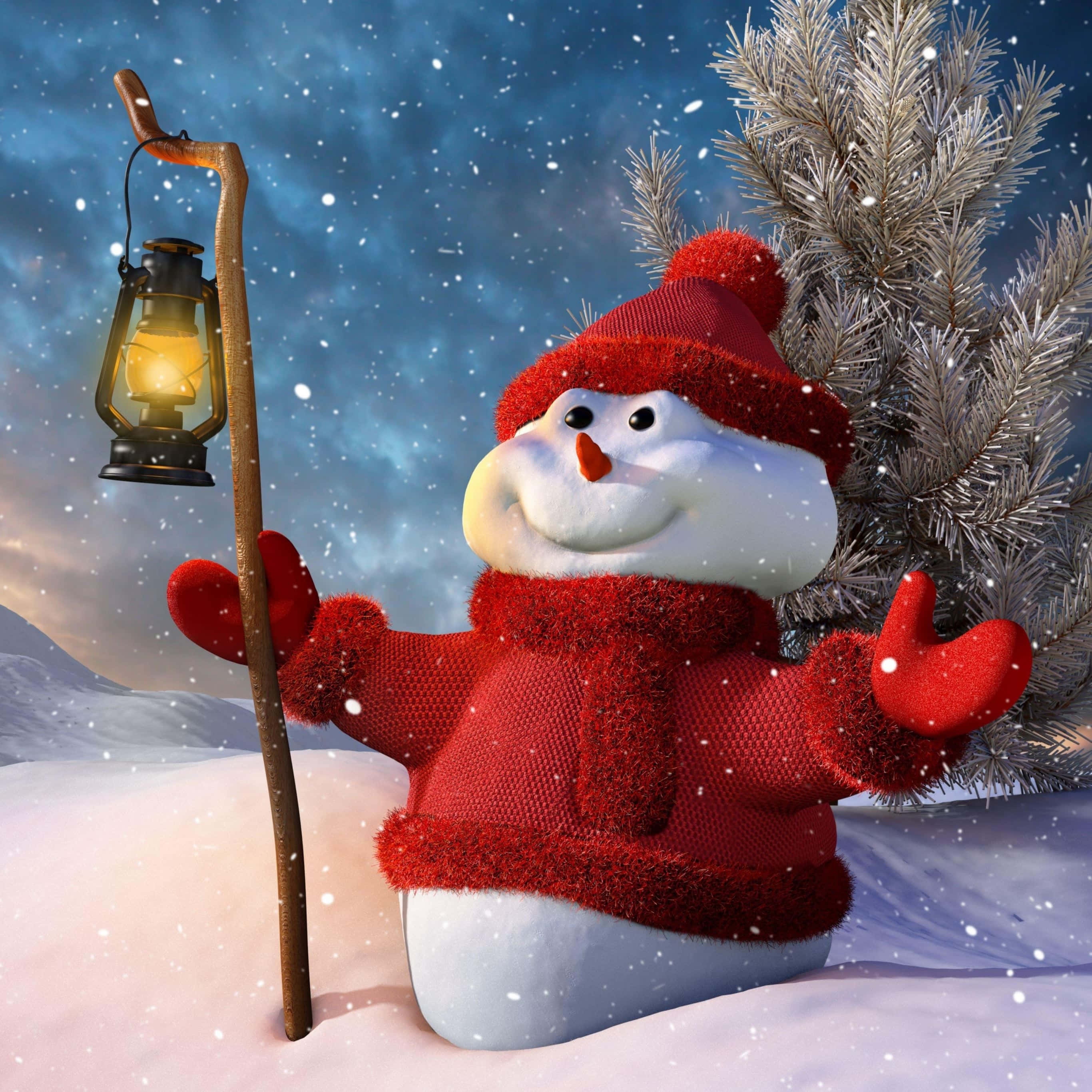 iPad Christmas, snowman, red knit outfit, 2K Desktop Wallpaper