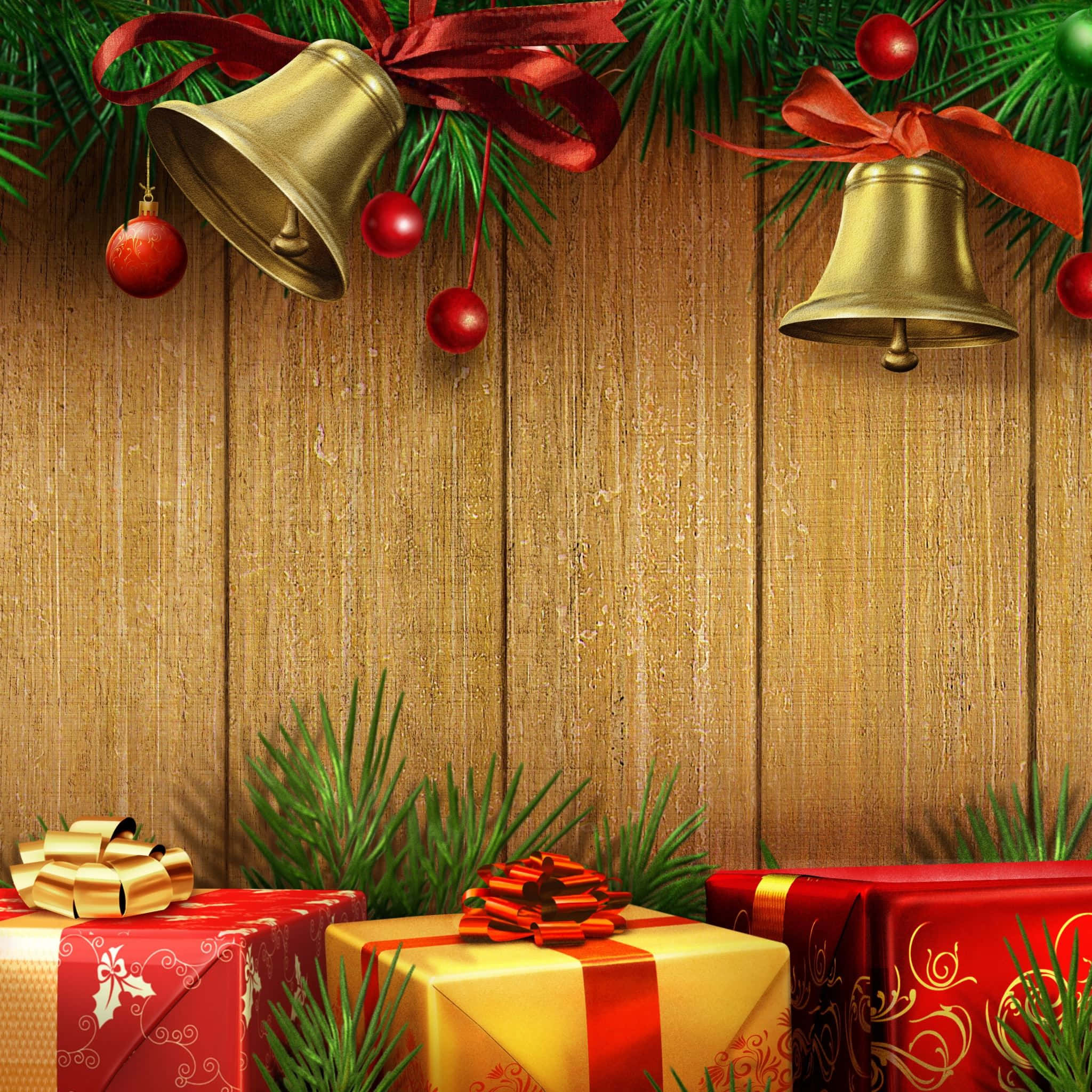 iPad, Christmas, golden bells, Full HD Desktop Wallpaper