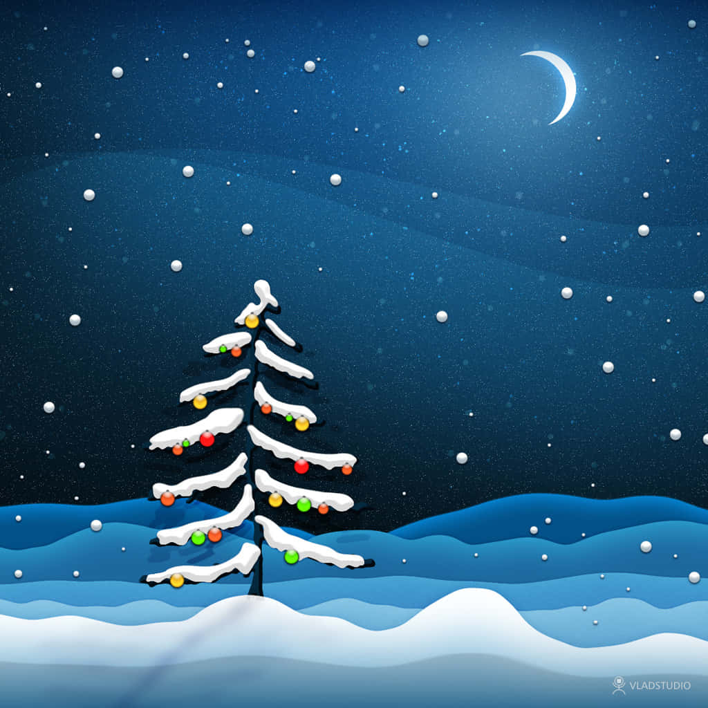 iPad, Christmas, snow-covered Christmas tree, SD Desktop Wallpaper
