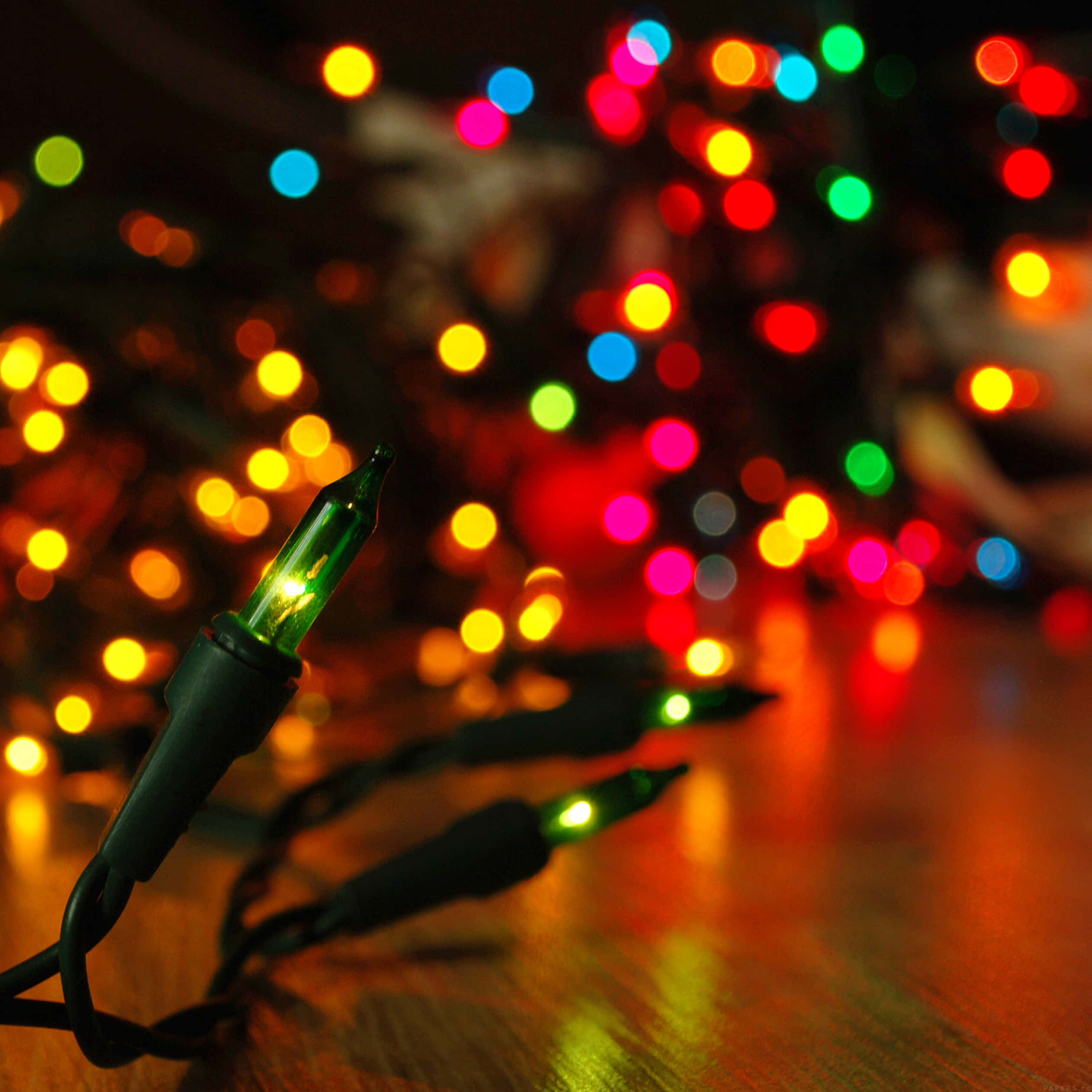 iPad, Christmas, glowing green string light bulb, Full HD Desktop Wallpaper