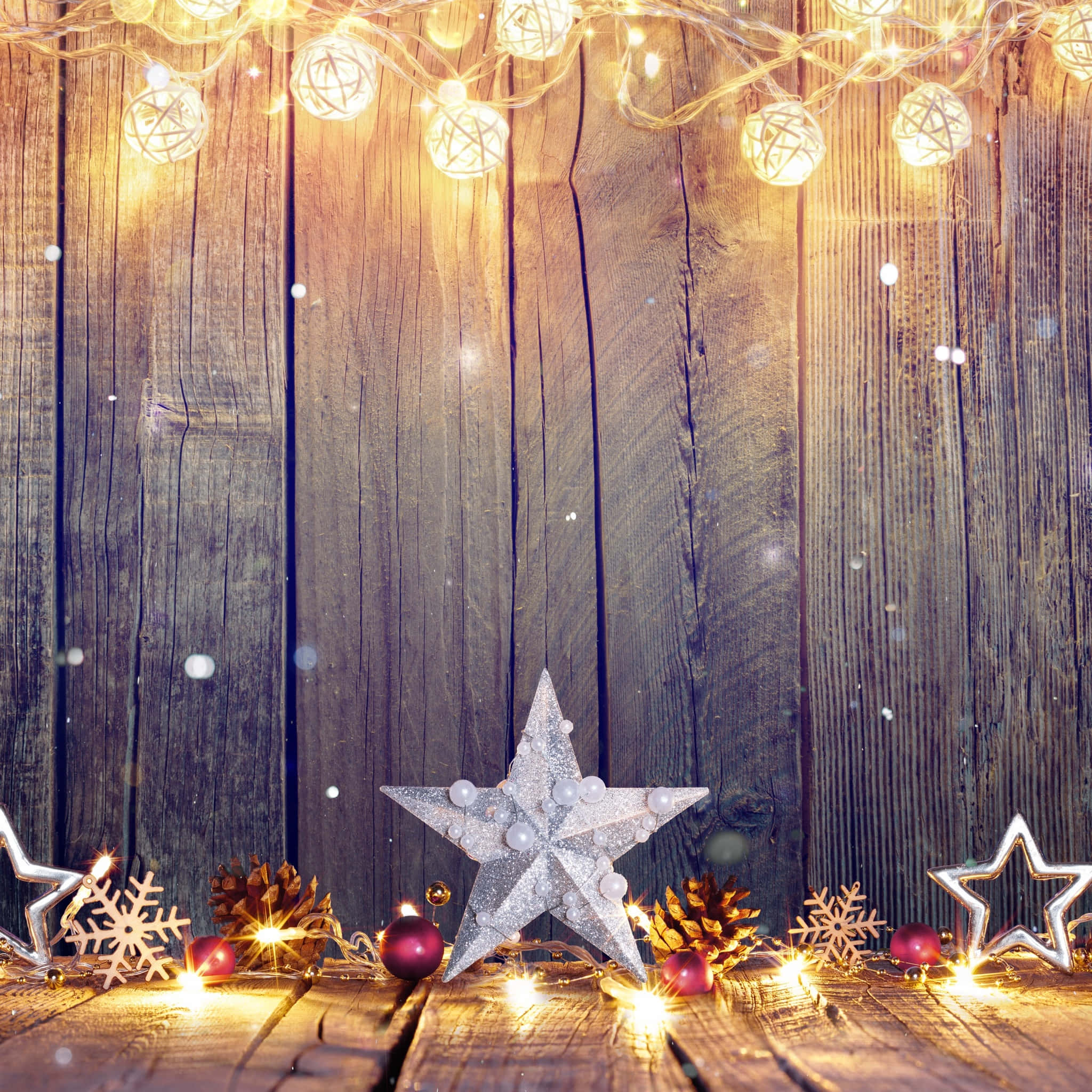 iPad Christmas, twinkling fairy lights, pinecones, Full HD Desktop Wallpaper