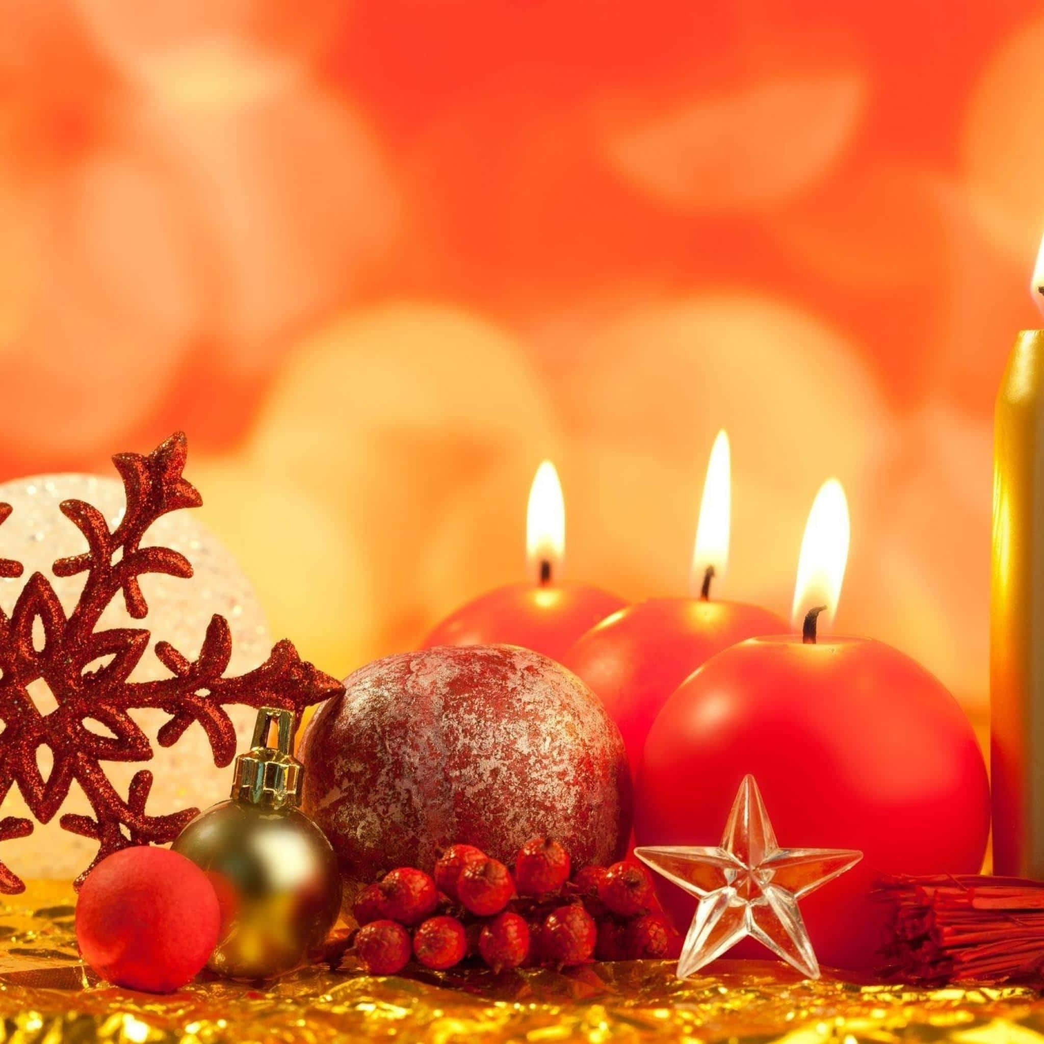 iPad Christmas, Christmas Tree, Glowing red candles, Full HD Desktop Wallpaper