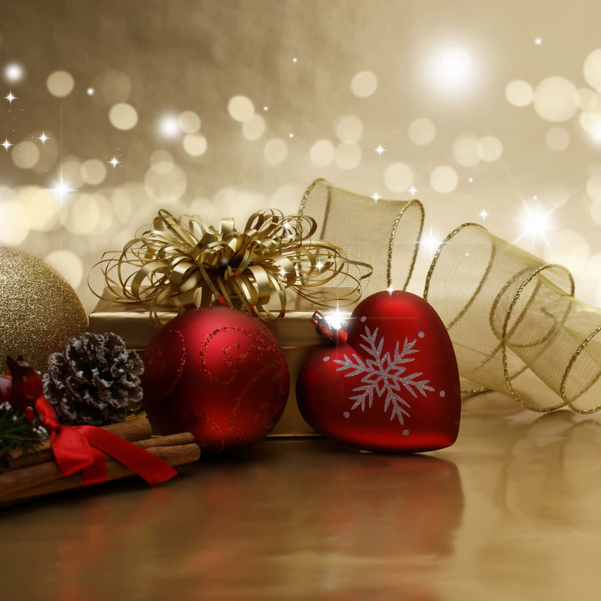iPad, Christmas, shiny red ornaments, Full HD Desktop Wallpaper