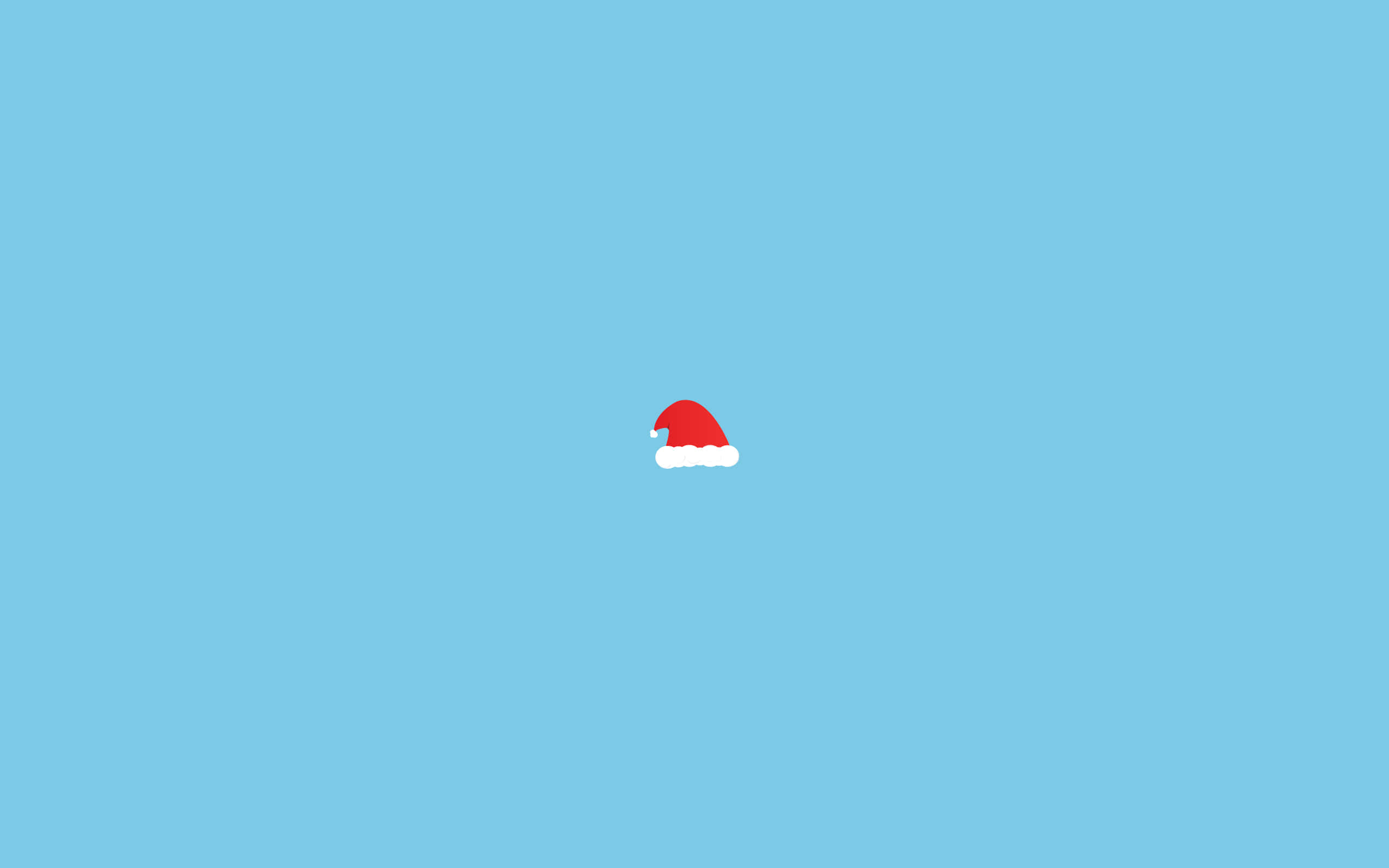 Santa hat, red and white, light blue background, 2K Desktop Wallpaper