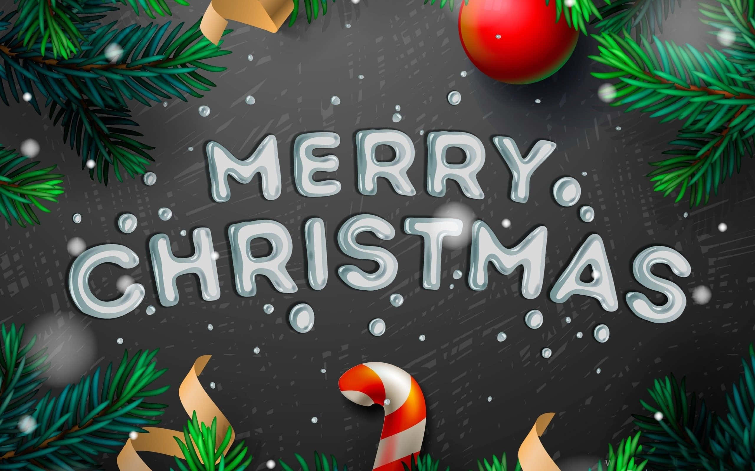 Simple Christmas iPad, Merry Christmas, icy 3d letters, 2K Desktop Wallpaper