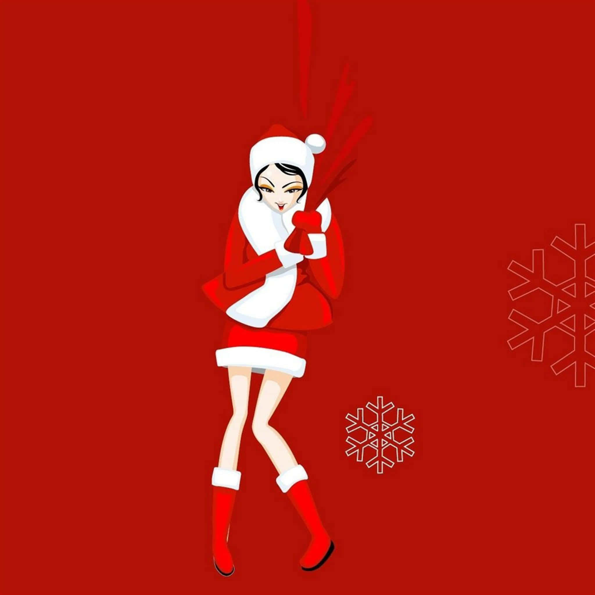 Simple Christmas iPad, anime girl, red and white Santa outfit, Full HD Desktop Wallpaper