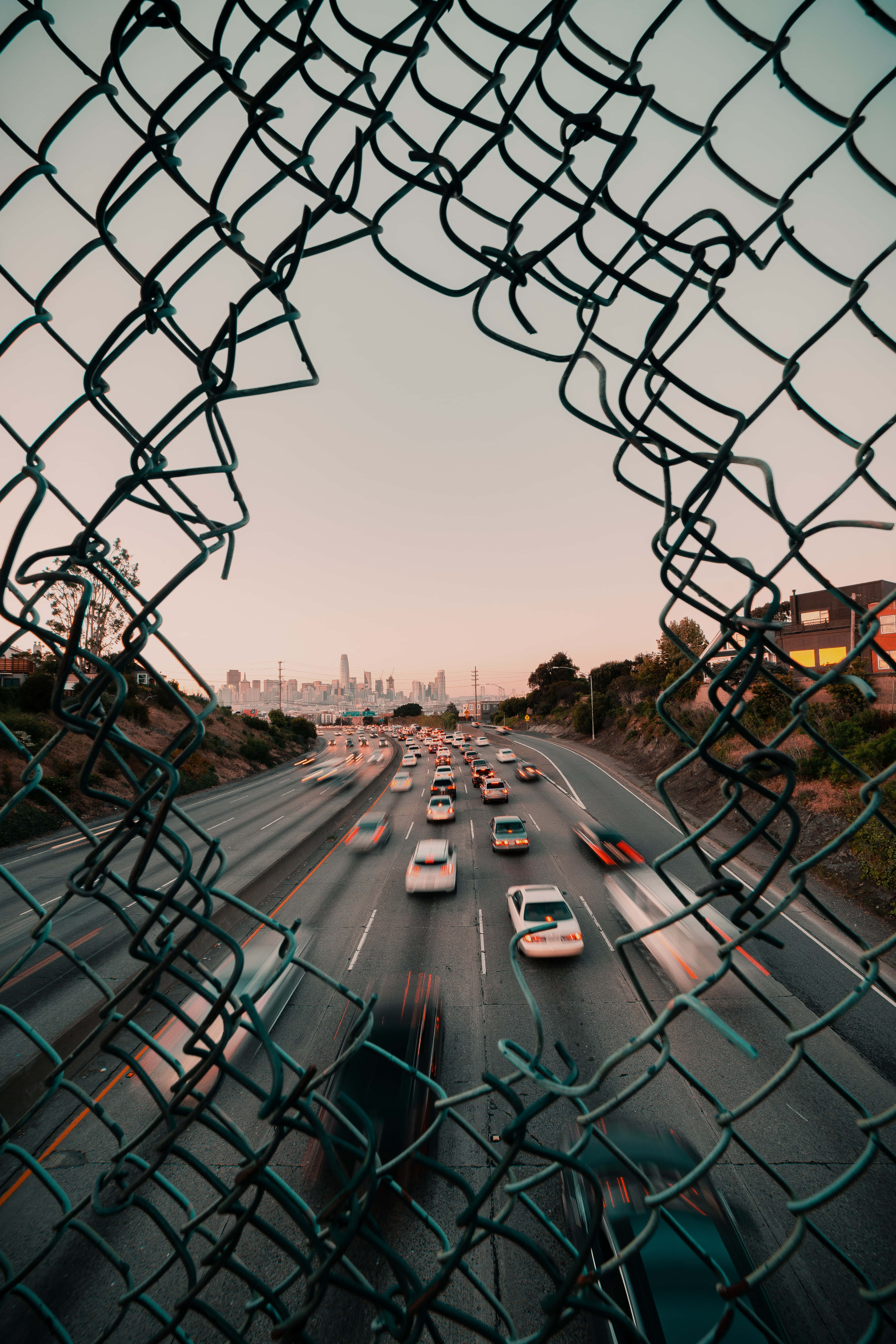 iPad Default, dusk, busy highway, 5K Phone Wallpaper