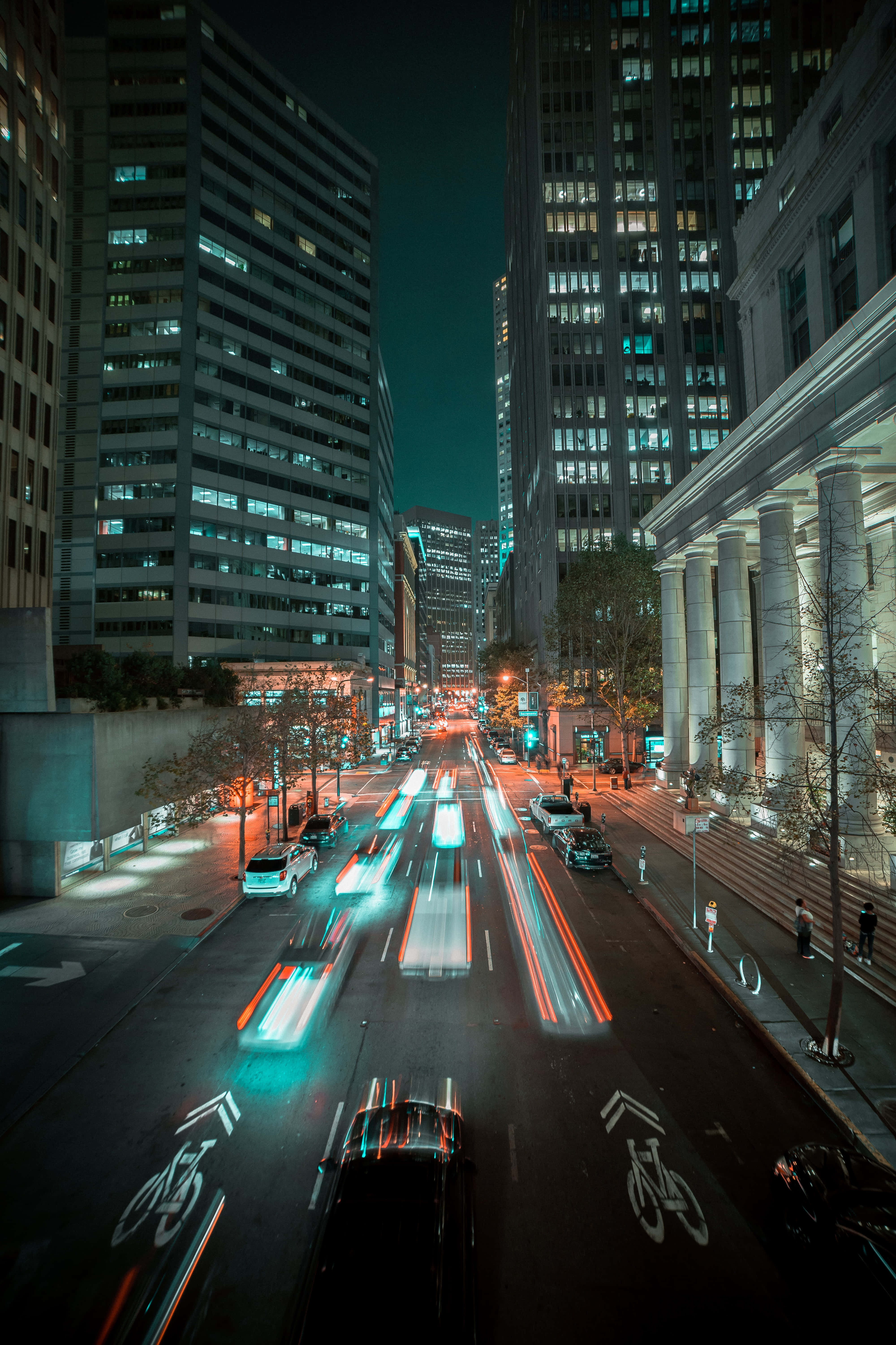 iPad Default, night shot, bustling city street, 5K Phone Wallpaper