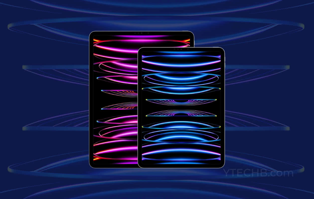 iPad Default, neon wave patterns, dark blue background, SD Desktop Wallpaper