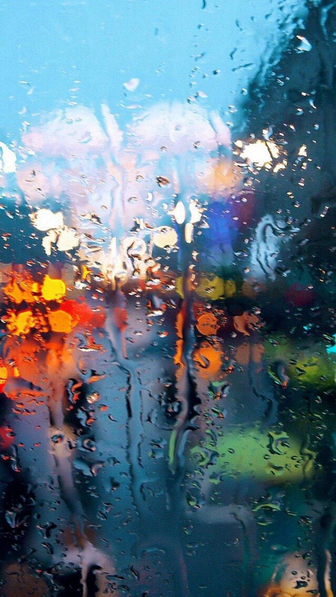 iPhone, raindrops, vibrant city lights, Full HD Phone Wallpaper